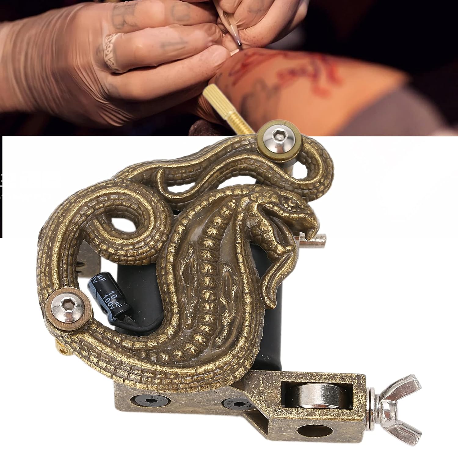 Tattoo Machine - Classic Retro Embossed Tattoo Machine Casting Tattoo Machine Snake-Shaped Traditional Body Art Tattoo Device for Tattoo Artist Beginner