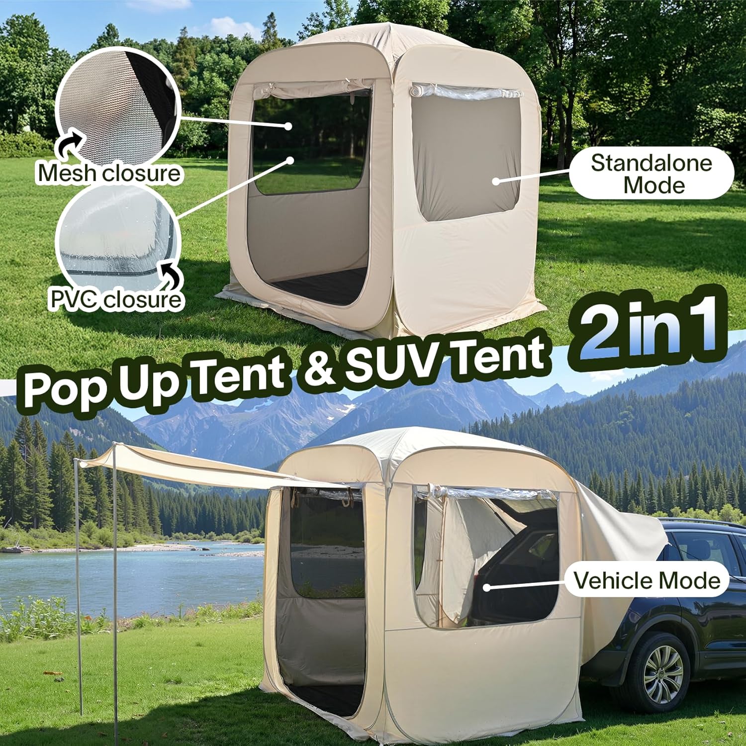 Alvantor® SUV Tailgate Tent, Instant Pop Up Car Tent Creates Extra Living Space, UV Protection, Quick Setup in Seconds for Family, Road Trips, Tailgating, Beach, Outdoor Camping