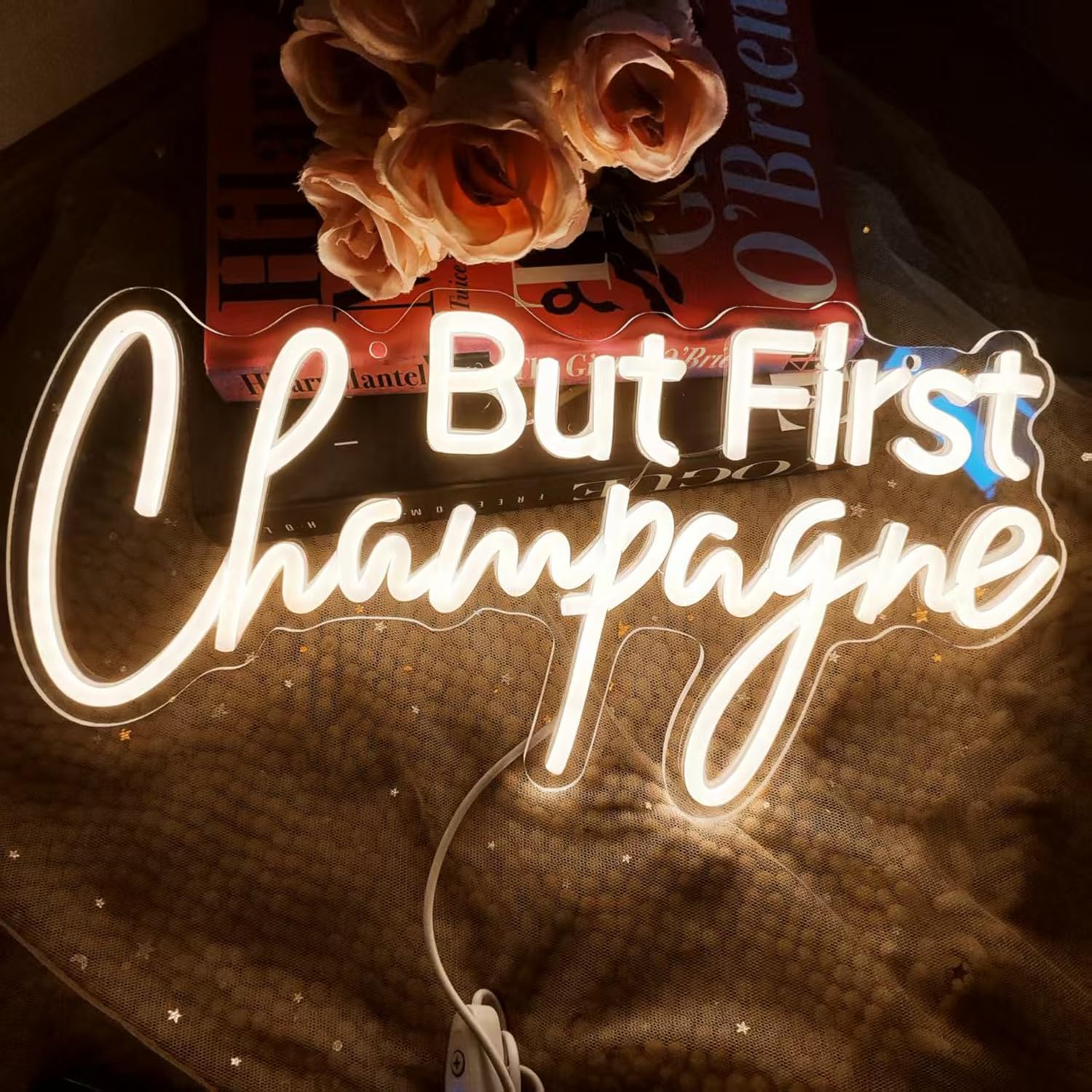 Ma Prima Sciampagna Segno al Neon Sciampagna Segno di Luce al Neon LED Arte da Parete Luci per Cucina Bar Matrimonio Compleanno Illuminazione Decorativa Champagne Regali per Amici Famiglia, 5V USB