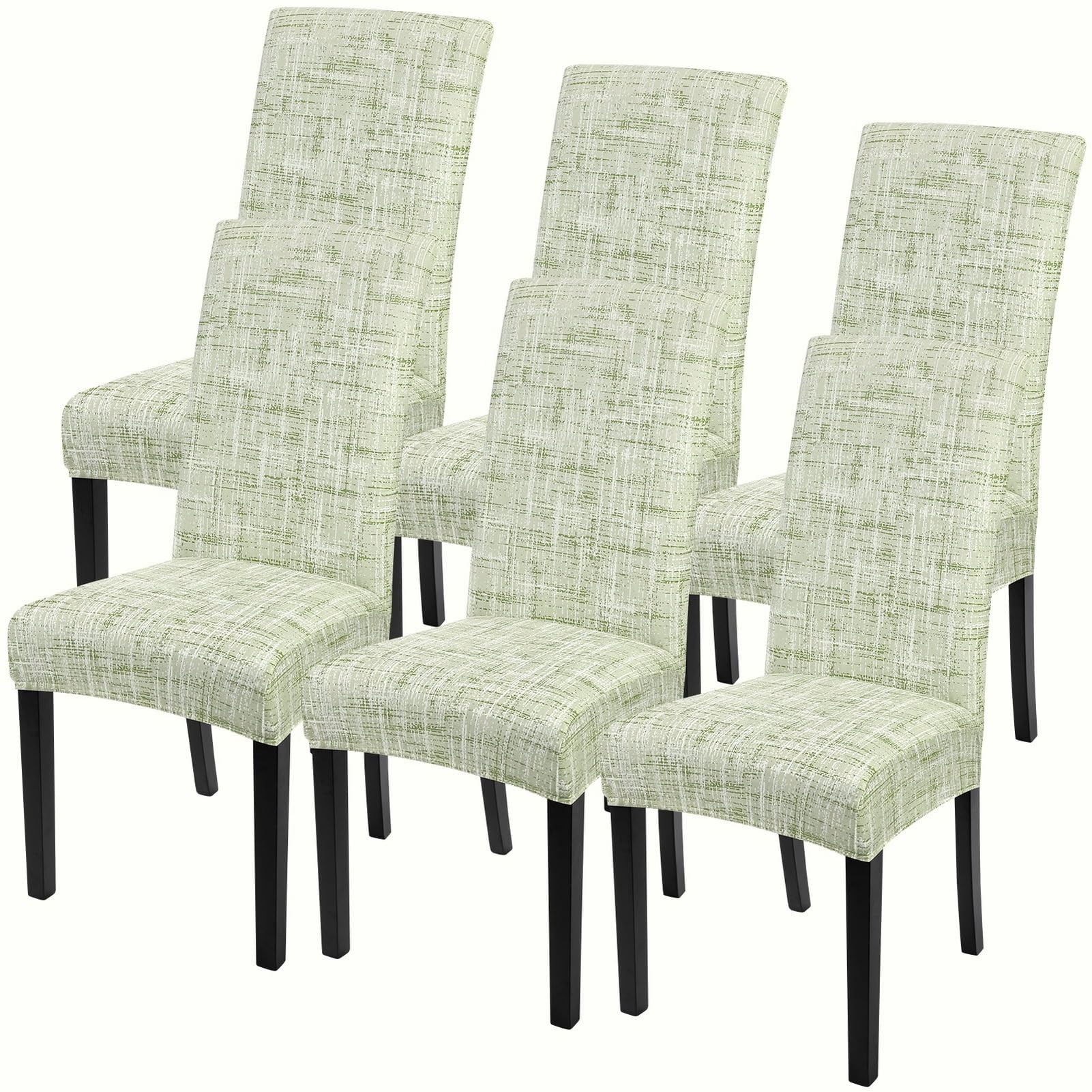 SearchI Dining Room Chair Covers Set of 6, Stretch Printed Parsons Chair Slipcovers Removable Washable Kitchen Chair Protector Cover for Dining Room, Hotel, Ceremony (Green Linen-Look Print)