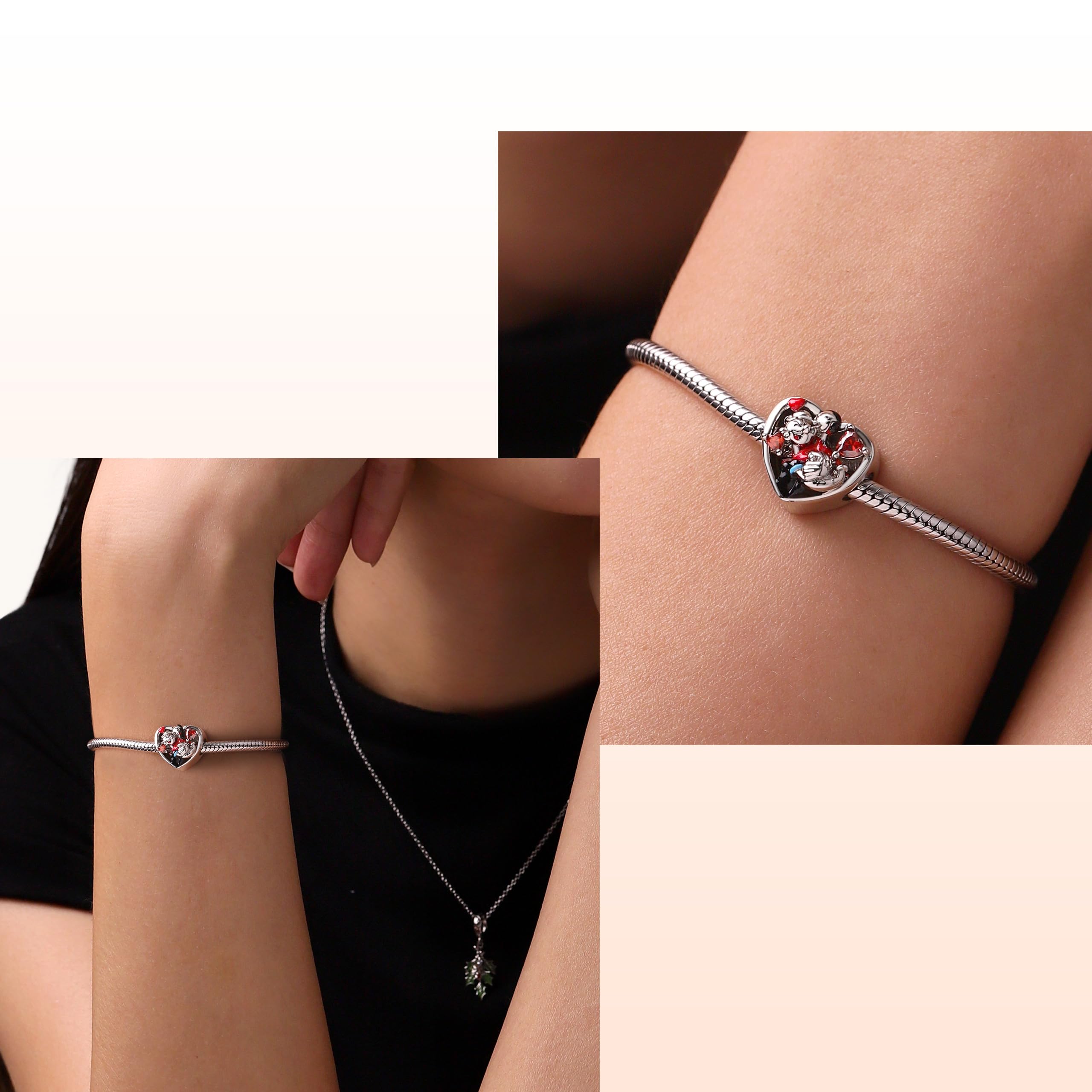 GNOCE Charm Bead Popeye Día de San Valentín Abrazo Corazón Charm Cuentas de Plata de Ley 925 Charms para Mujeres y niñas Joyería Regalo para fanáticos