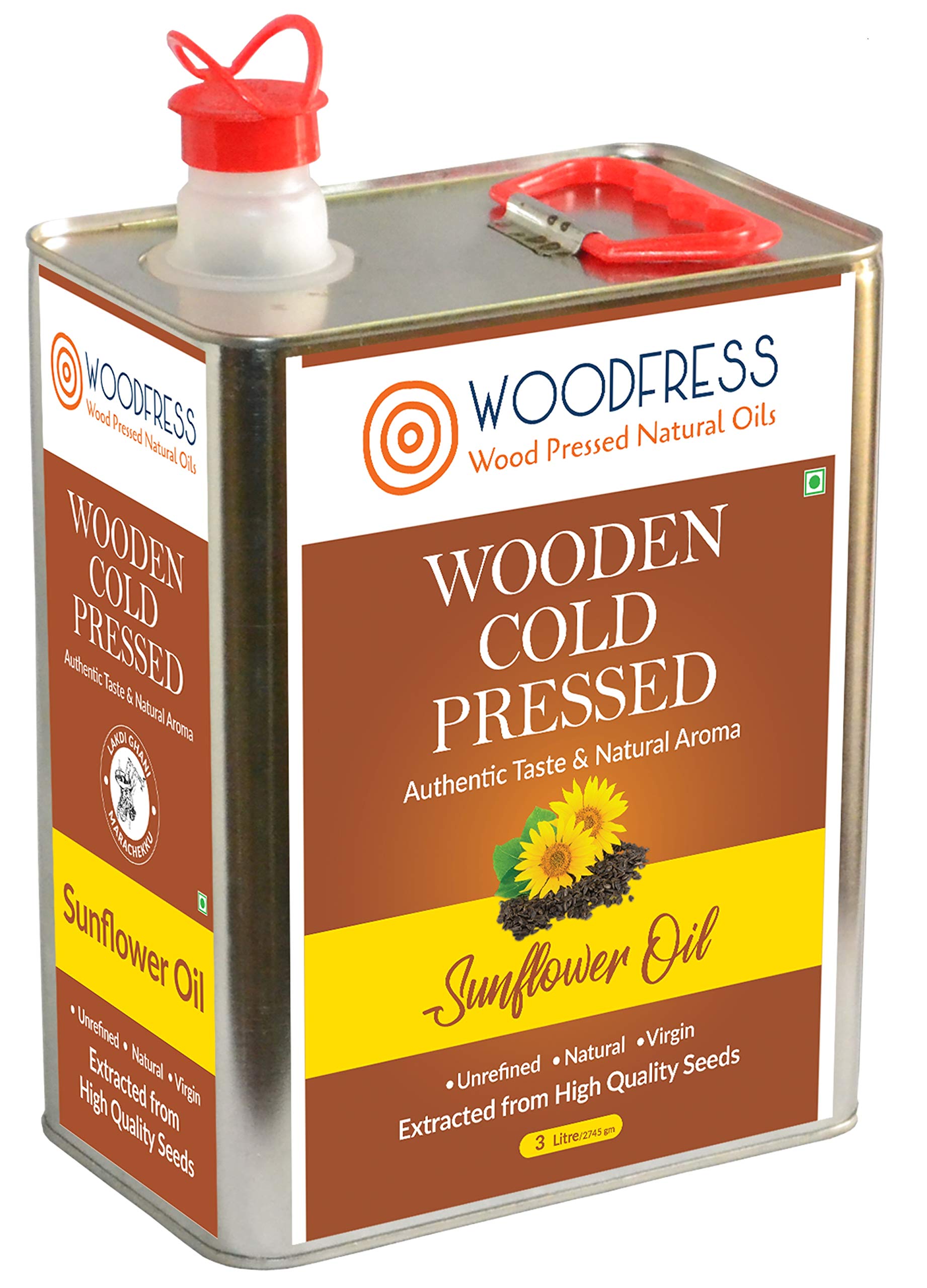 Sponsored Ad - WOODFRESS Pure Wood Pressed Cold Pressed Sunflower Oil - 3 Litre | Unrefined, Chemical-Free, Natural Cooking Oil | Extracted From 11Kg Sunflower Seeds | Nutrient-Rich Edible Oil For Cooking