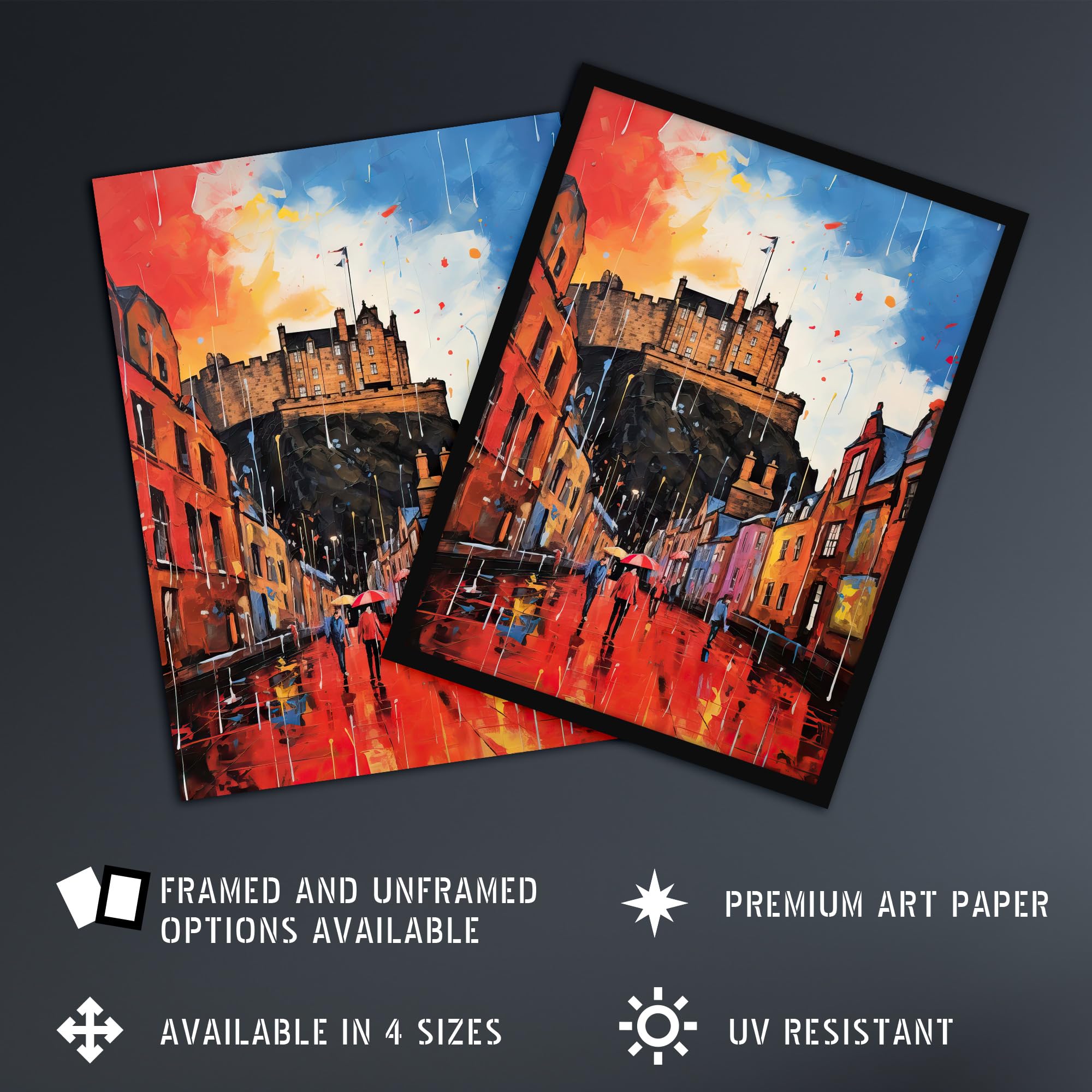 Artery8 Edinburgh Castle Vibrant Oil Painting Autumn Rain Cityscape Extra Large XL Wall Art Poster Print, Unframed 24X32", 81L x 61W cm - Image 2
