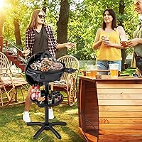 Vista 2 de Giantex Electric Grill Outdoor, 1200W Electric BBQ Grills Outdoor Cooking with Lid & Thermometer, Nonstick Griddle, Drip Tray, 2-in-1 Freestanding &