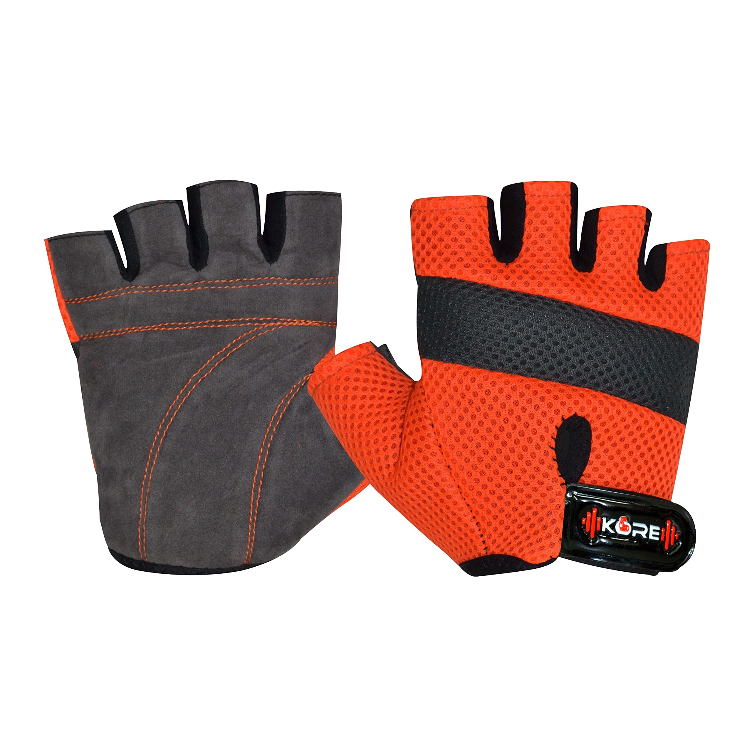 Kore K-Ace Gym Gloves for Gym Workouts, Pull Ups, Cross Training, Weightlifting, Small (Orange/Grey)