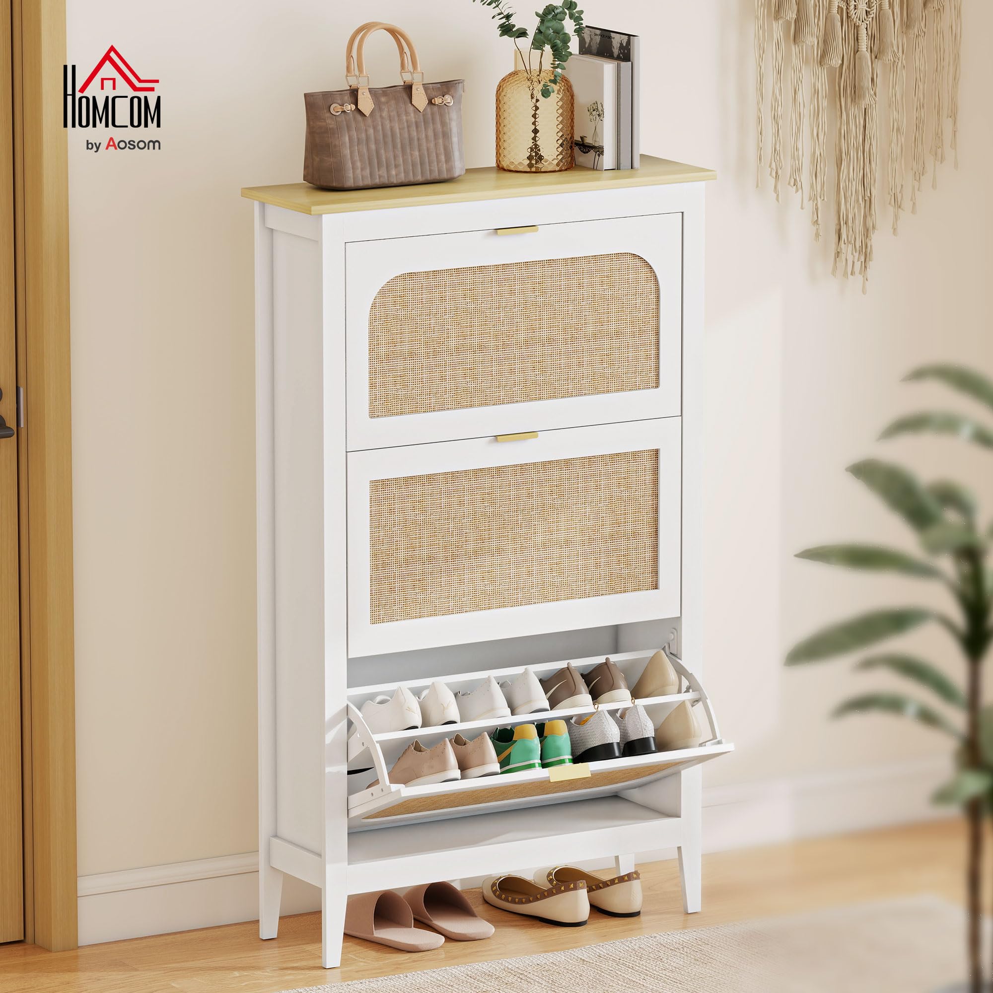 HOMCOM Meuble à Chaussures 21 Paires 3 Tiroirs 80x24x131cm Blanc