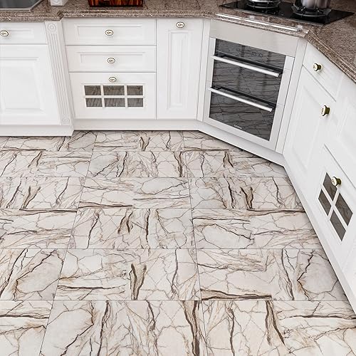 Miniatura 4 de VEELIKE Azulejos de suelo de 12 x 24 pulgadas, impermeables, de vinilo de mármol gris, autoadhesivos, extraíbles, azulejos para baño, cocina,