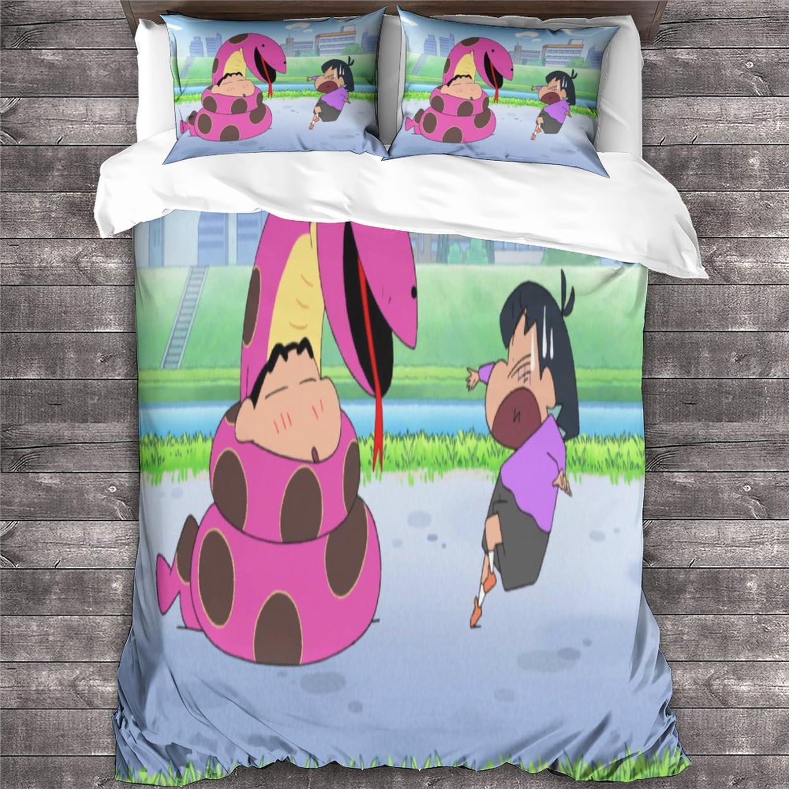 Housse de couette imprimée 3D Crayon Shin-Chan King microfibre 3 pièces parure de lit 220x240cm