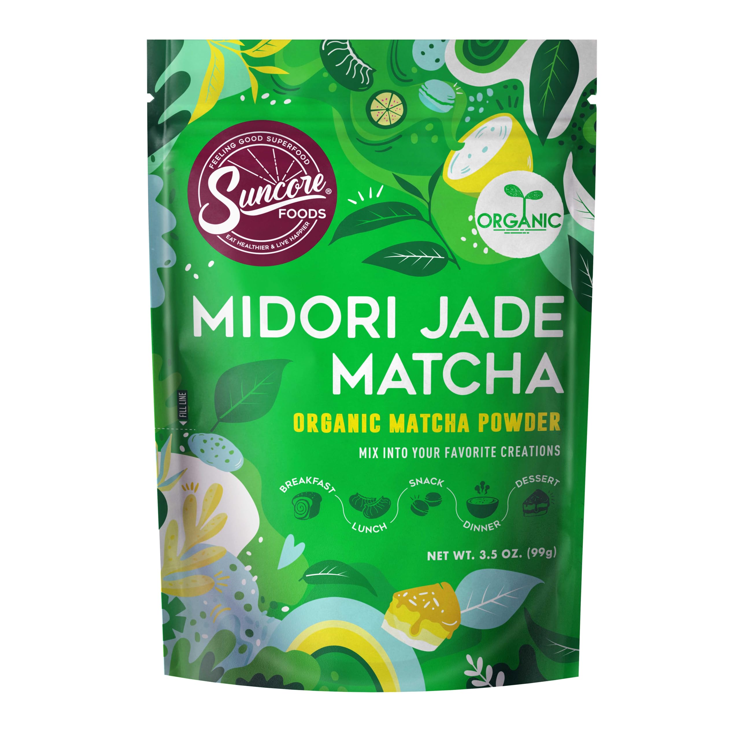 Suncore Foods Organic Midori Jade Matcha Powder, Green Food Coloring Powder, Gluten-Free, Non-GMO, 3.5oz