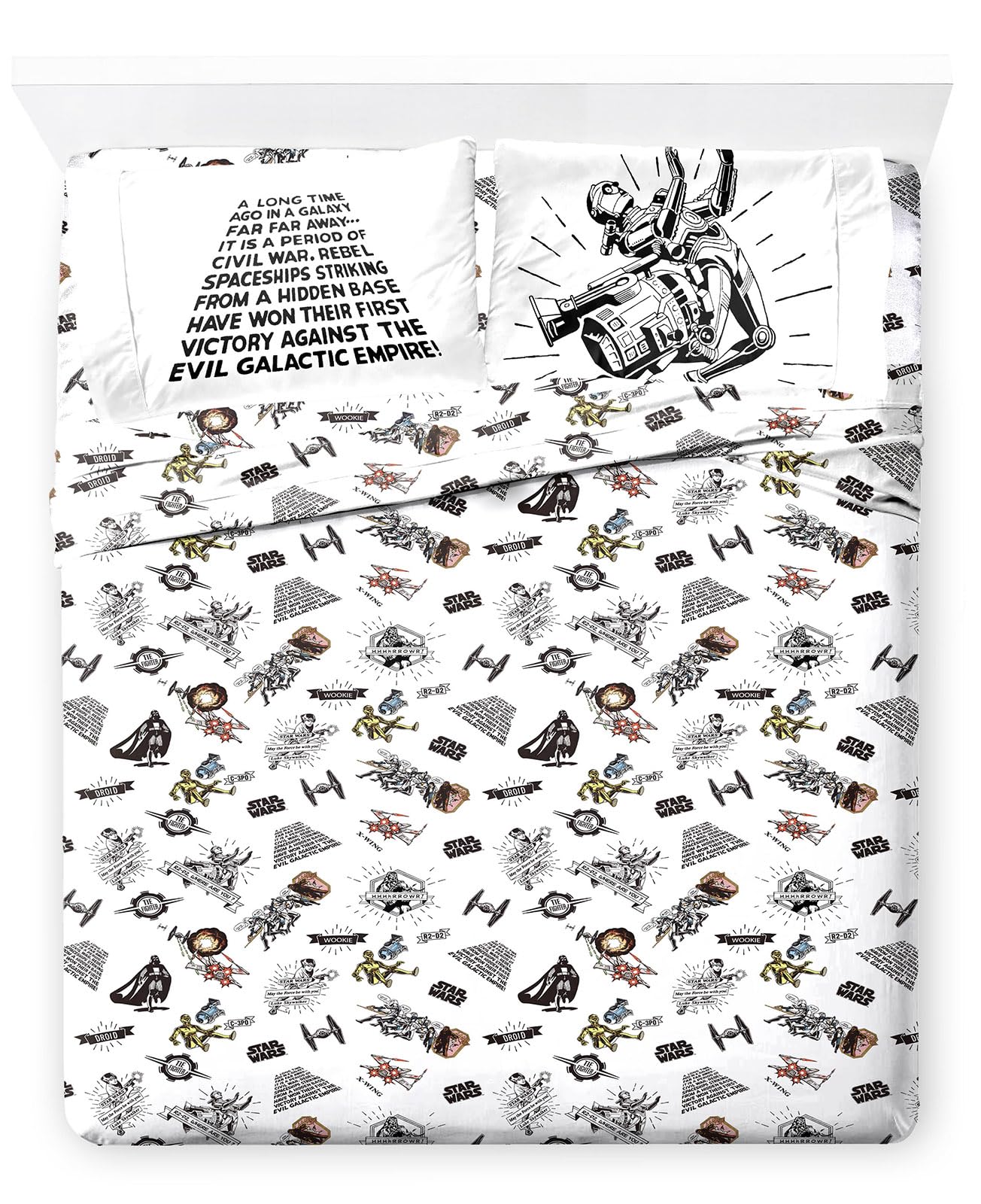 Jay Franco Star Wars Comic Book Full Size Sheet Set - Super Soft 4 Piece Bedding Set - Kids Microfiber Sheets Includes Reversible Pillow Covers