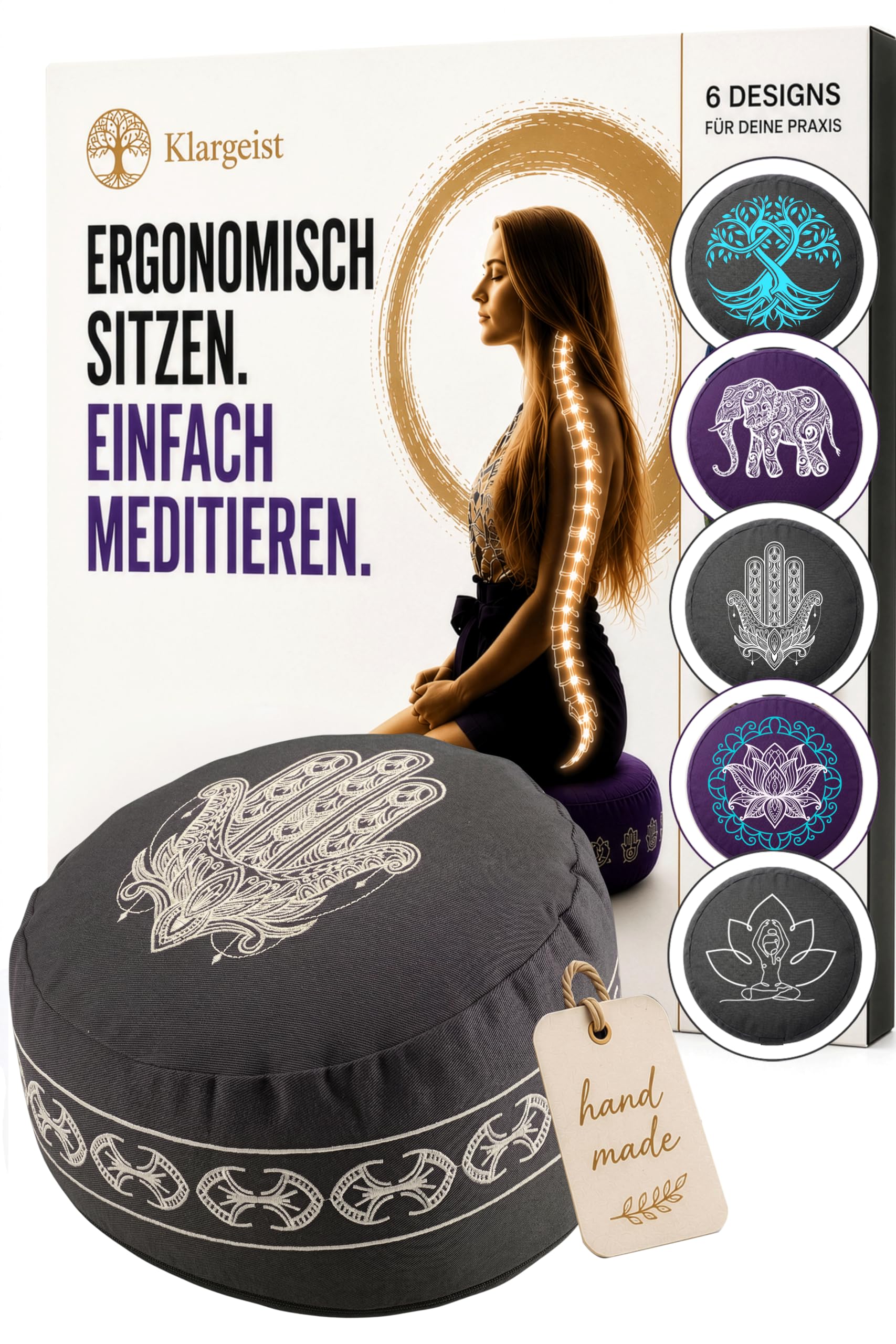 KlarGeist Ergo Meditationskissen, Classic Orange, Mittlere Sitzhöhe (17-18 cm)
