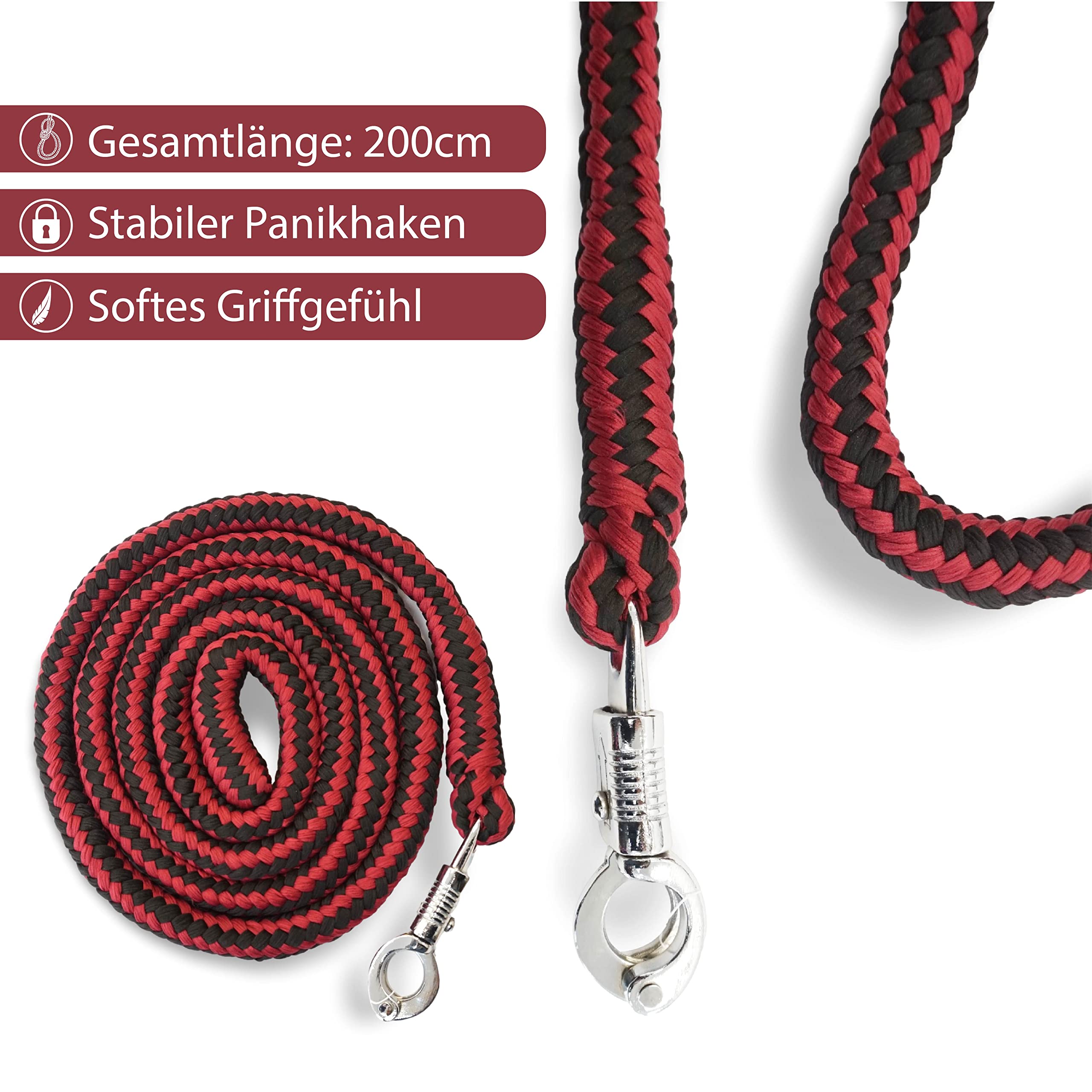 Cabestro para caballos con cuerda y flecos de mosca, Protectores, Cabestro con punto – Cabestro Pony Shetty Cabestro Cob Full Kb (sangre fría (X-Full), color burdeos negro