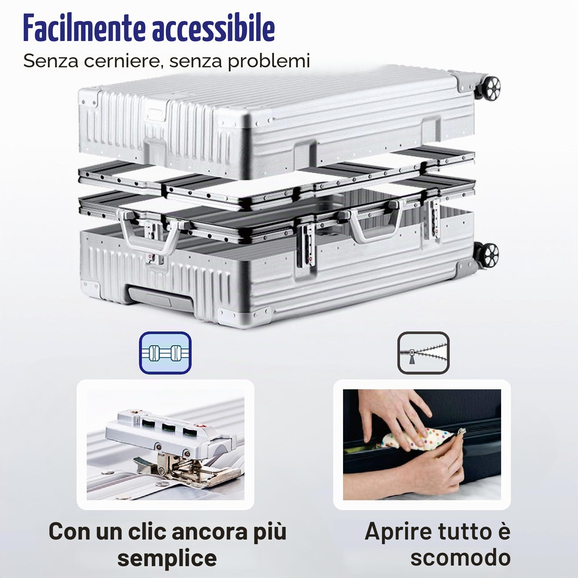 Aoliwei Valigia con telaio in alluminio, S (55 cm), bagaglio a mano, leggero al 100% in policarbonato rigido, effetto metallo, 35 l, valigia da viaggio con TSA, 4 ruote silenziose a 360°, argento