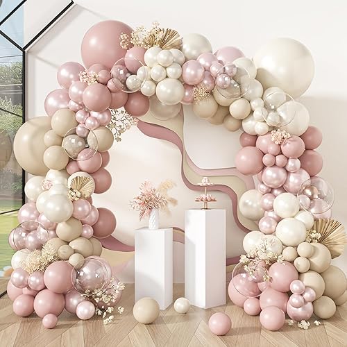 Miniatura 19 de Amandir Kit de Guirnalda de Arco de Globos Boho Rosa Polvoriento de 173 Piezas, Globos de Confeti Rosa Bebé Neutro Marfil Blanco Arena Nude Oro Rosa