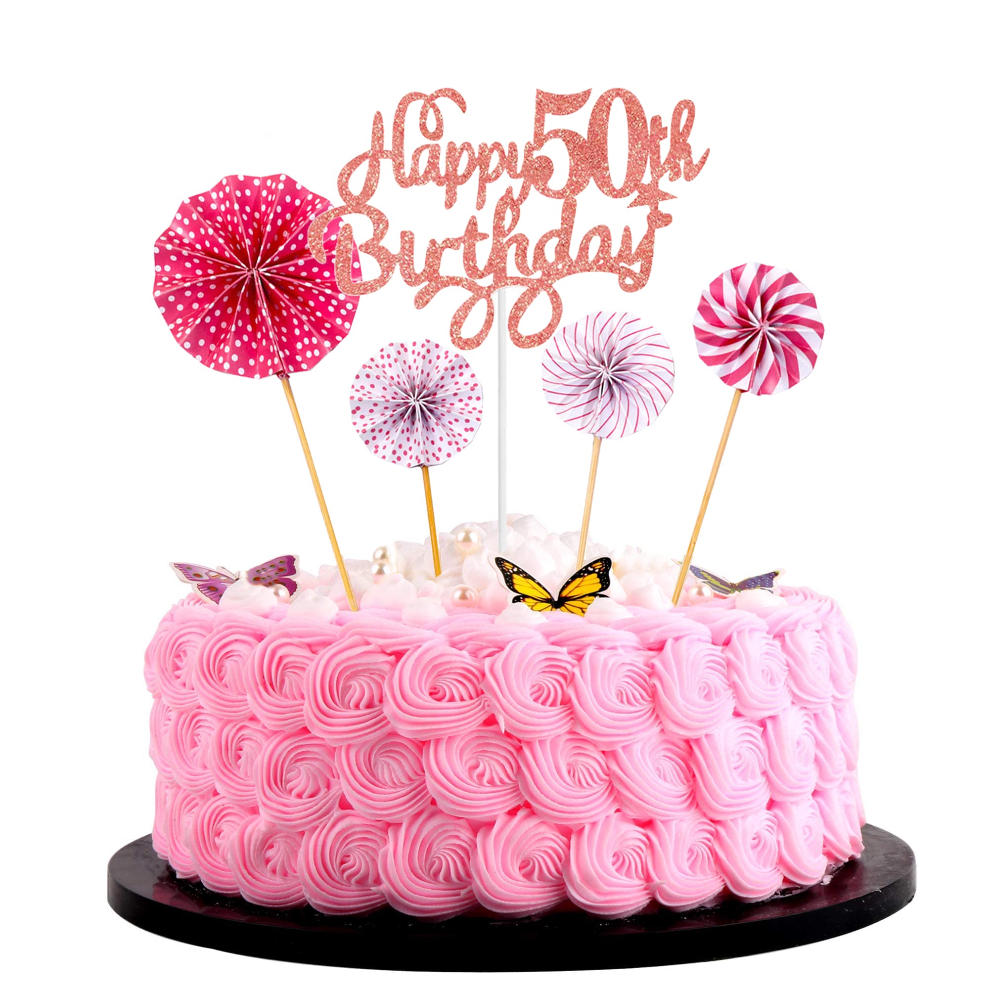 Decorazione 50° Compleanno Donna - Regalo Oro Rosa per 50 Anni - Torta e Palloncini per Festa