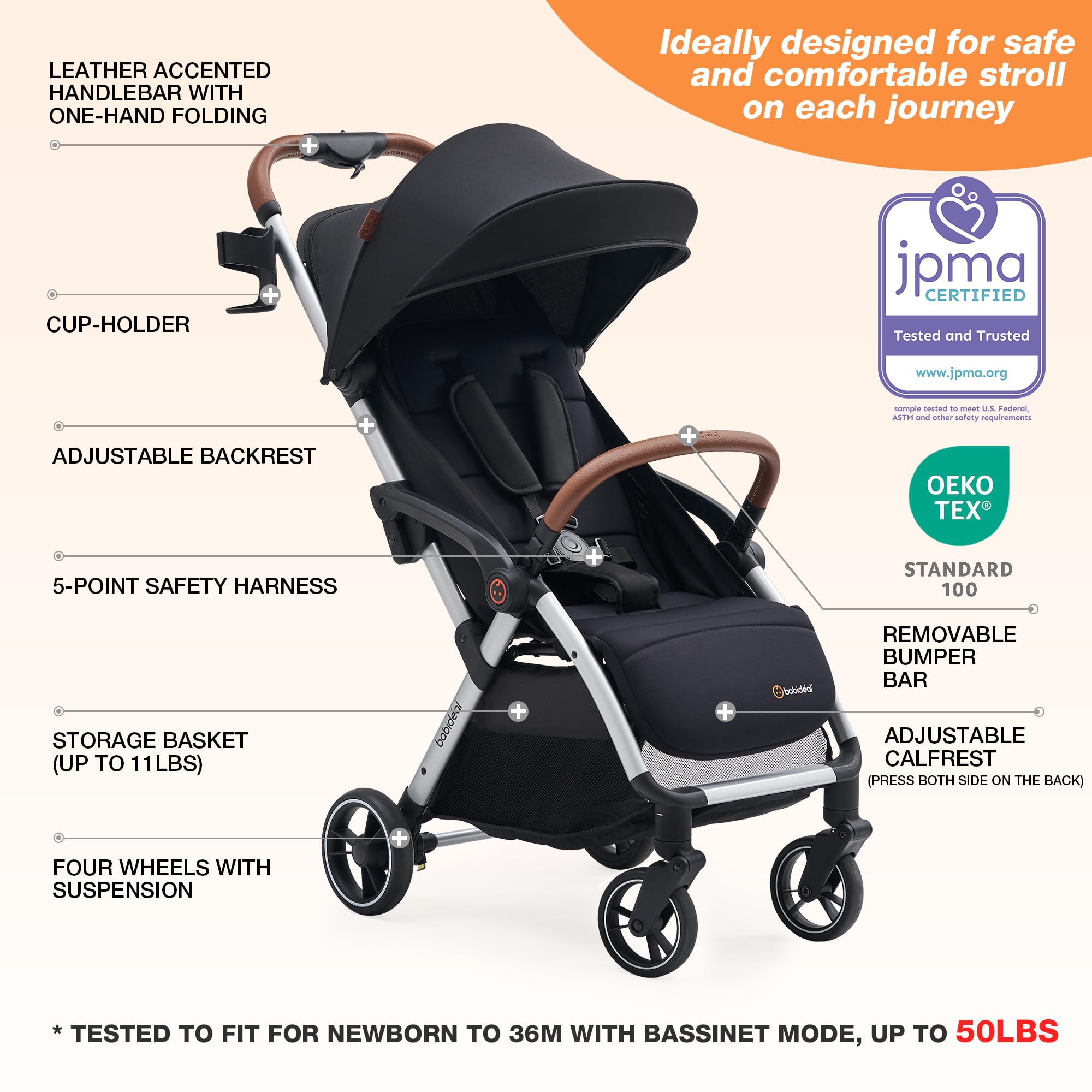 Amazon.com : Babideal Lightweight Travel Stroller for Baby, Self