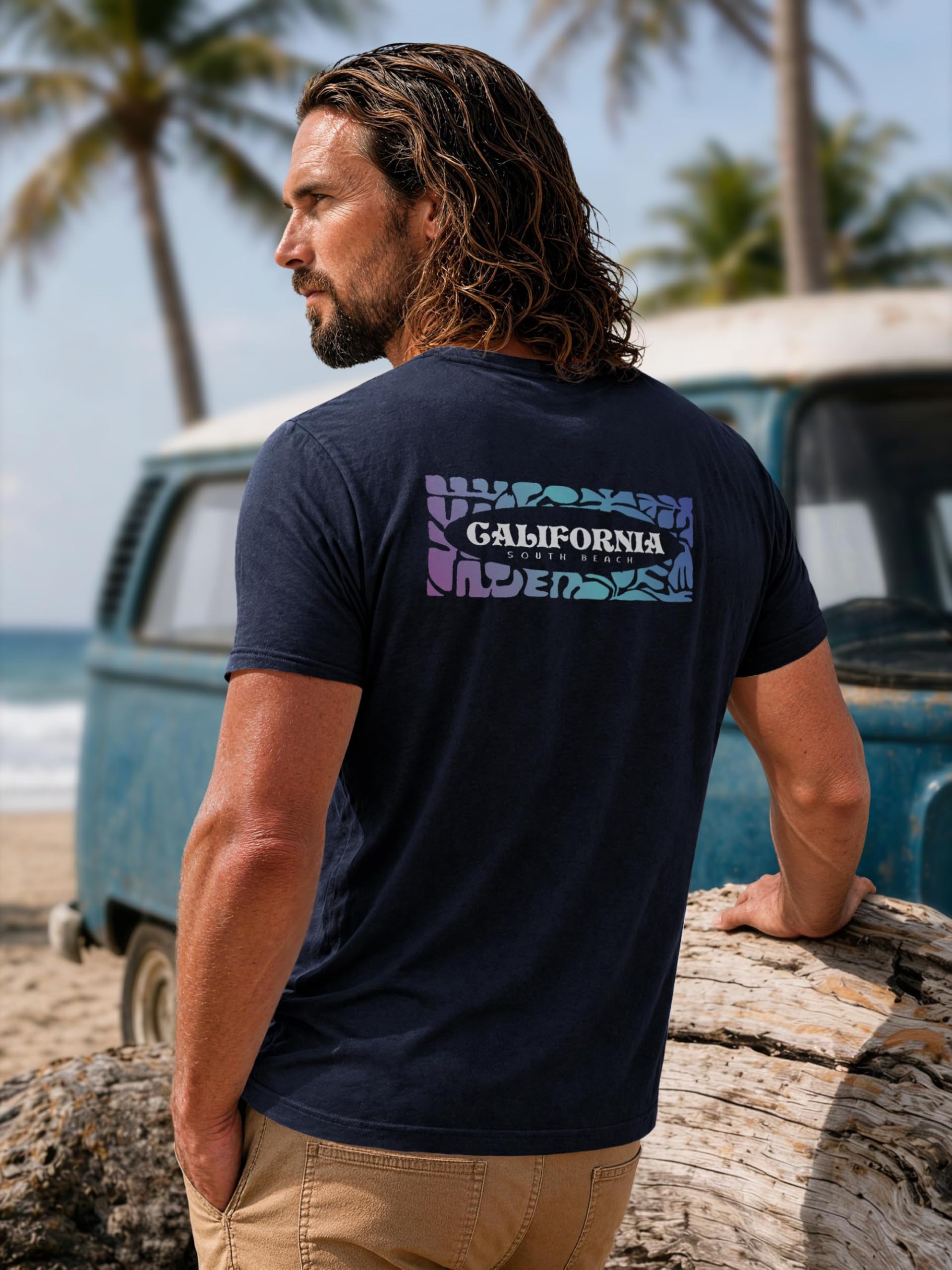 Neverless Backprint - Maglietta da uomo con scritta California, stampa sul petto, stile streetstyle estivo, alla moda