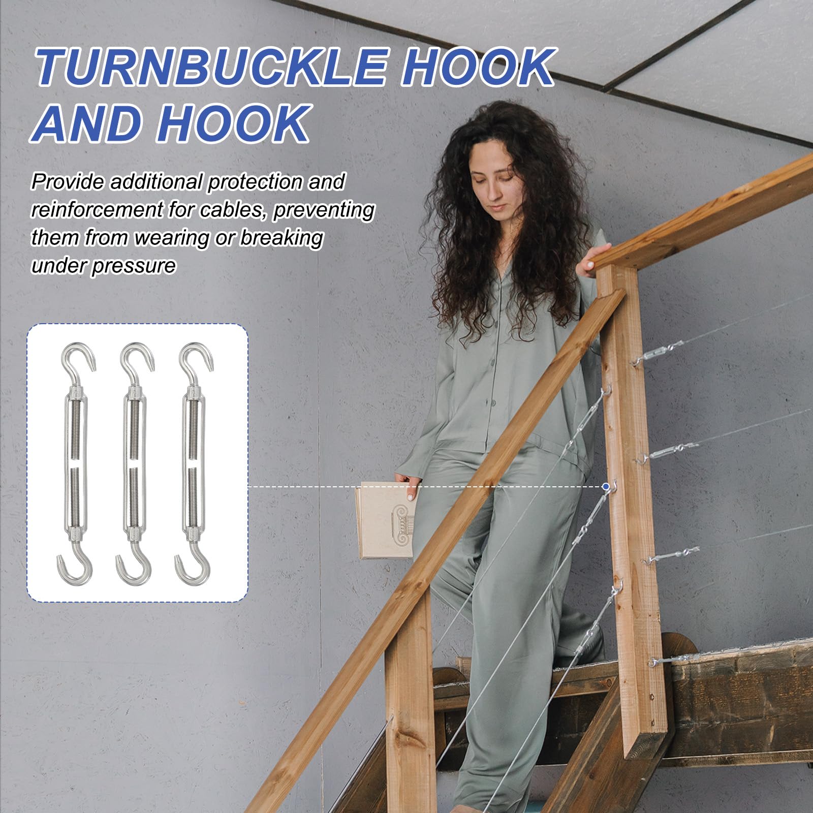 PATIKIL Tenditore M10 con gancio e gancio, 3 pezzi, in acciaio inossidabile 304, regolabile, tendicavo per ringhiere per cavi metallici, kit hardware