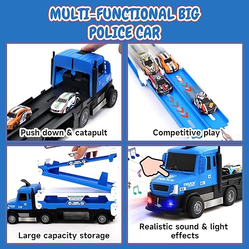 Miniatura 2 de TALGIC Big Transporter Truck - Vehículos de juguete azules para niños pequeños de 3 a 5 años con pista de carreras de eyección de 55 pulgadas,