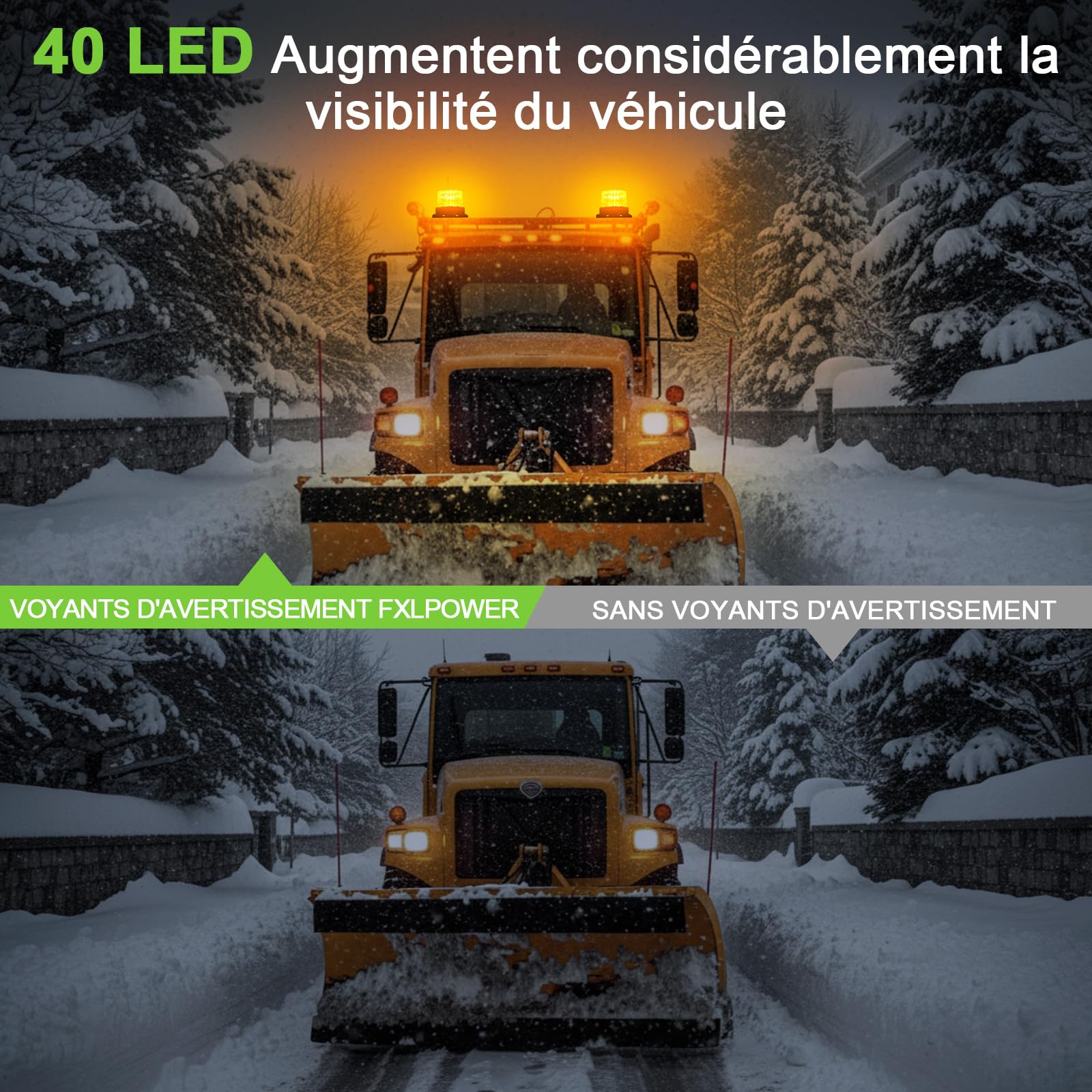 Gyrophare LED Magnétique Orange 12-24V pour Tracteur, Lot de 2 | IP67 Étanche, Câble 4,8 m Allume-Cigare, 7 Modes de Flash, pour Chantier et Camion