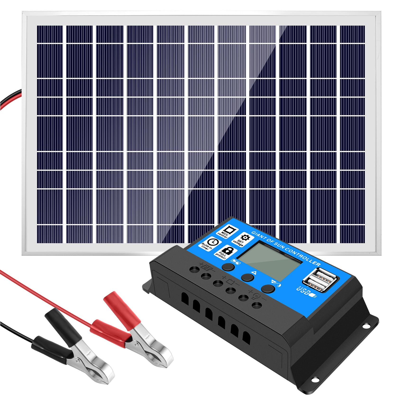 Panneau Solaire 30W 12V avec Contrôleur 40A pour Batterie de Camping-Car