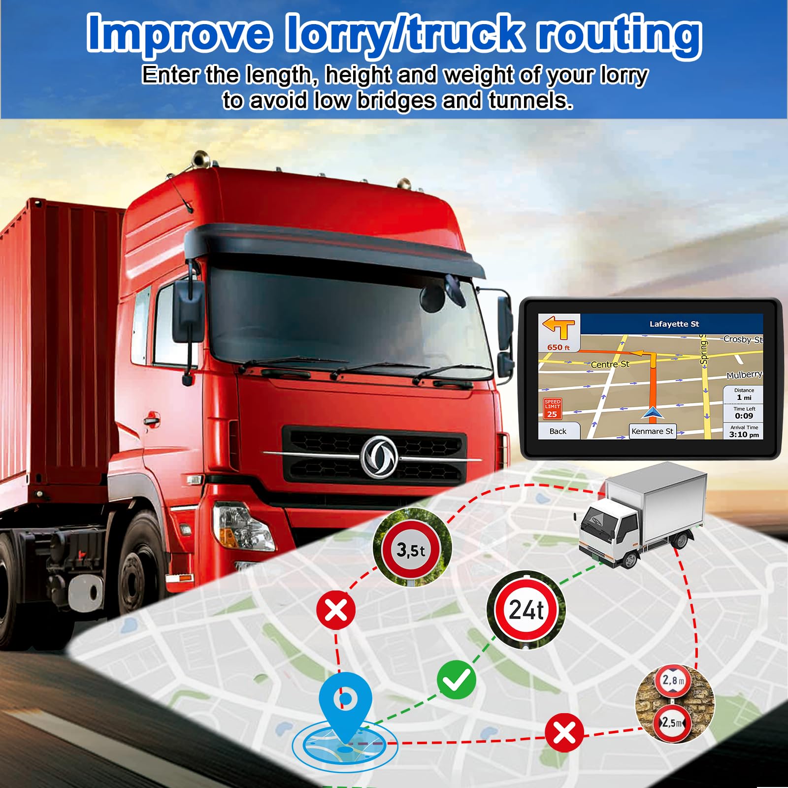 Sat Nav for Car/Truck/HGV - 7 Inch GPS Navigation UK 2025 with Lifetime Free Maps Updates, Real Voice Guidance, Speed Camera Alerts, Postcode Search & Lane Assist — view 6
