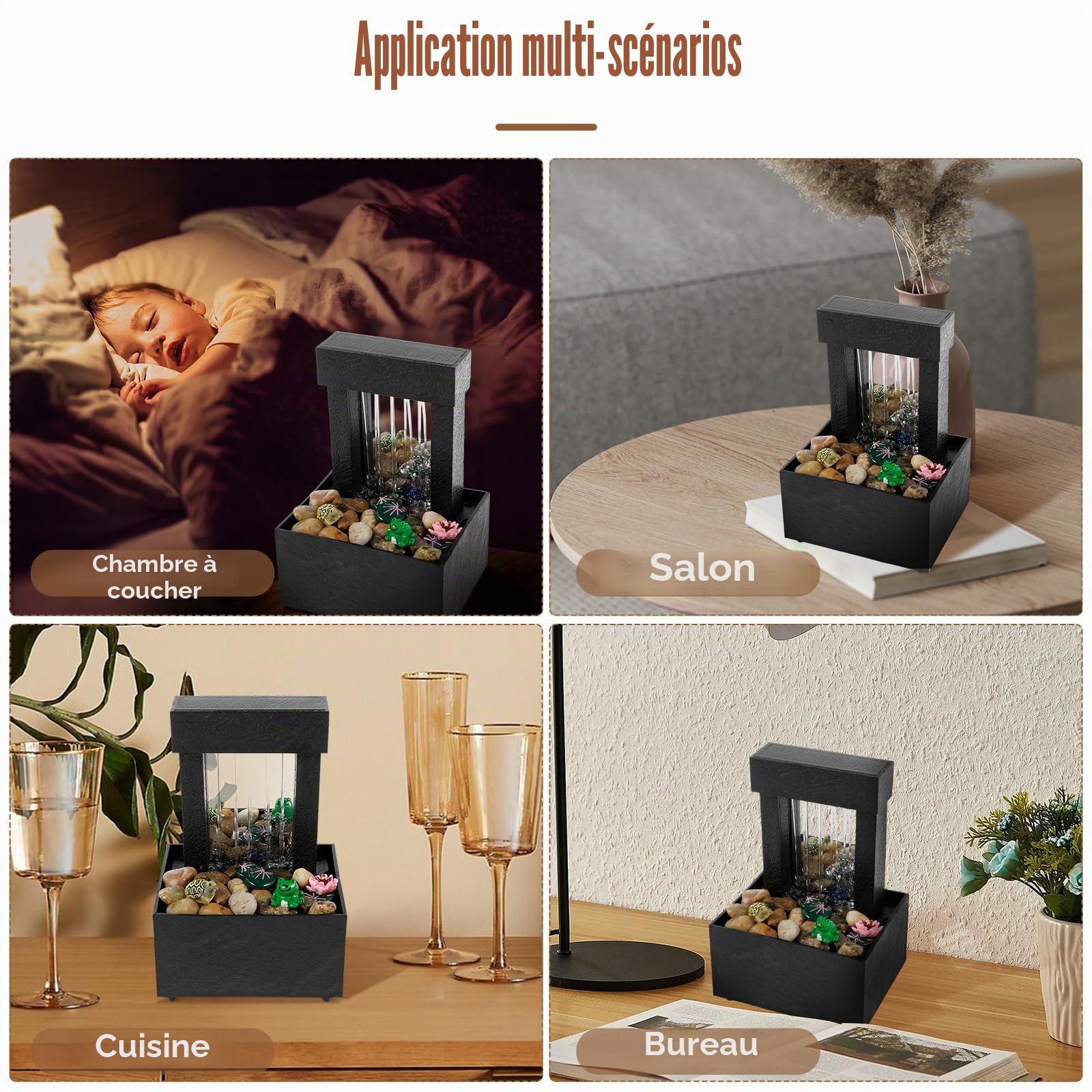 Fontaine de table, Mini fontaine à eau d'intérieur avec lumière fonctionnant sur pile/USB, Ornements d'eau courante créatifs décoration de bureau, Fontaine ornementale de relaxation sonore pour table