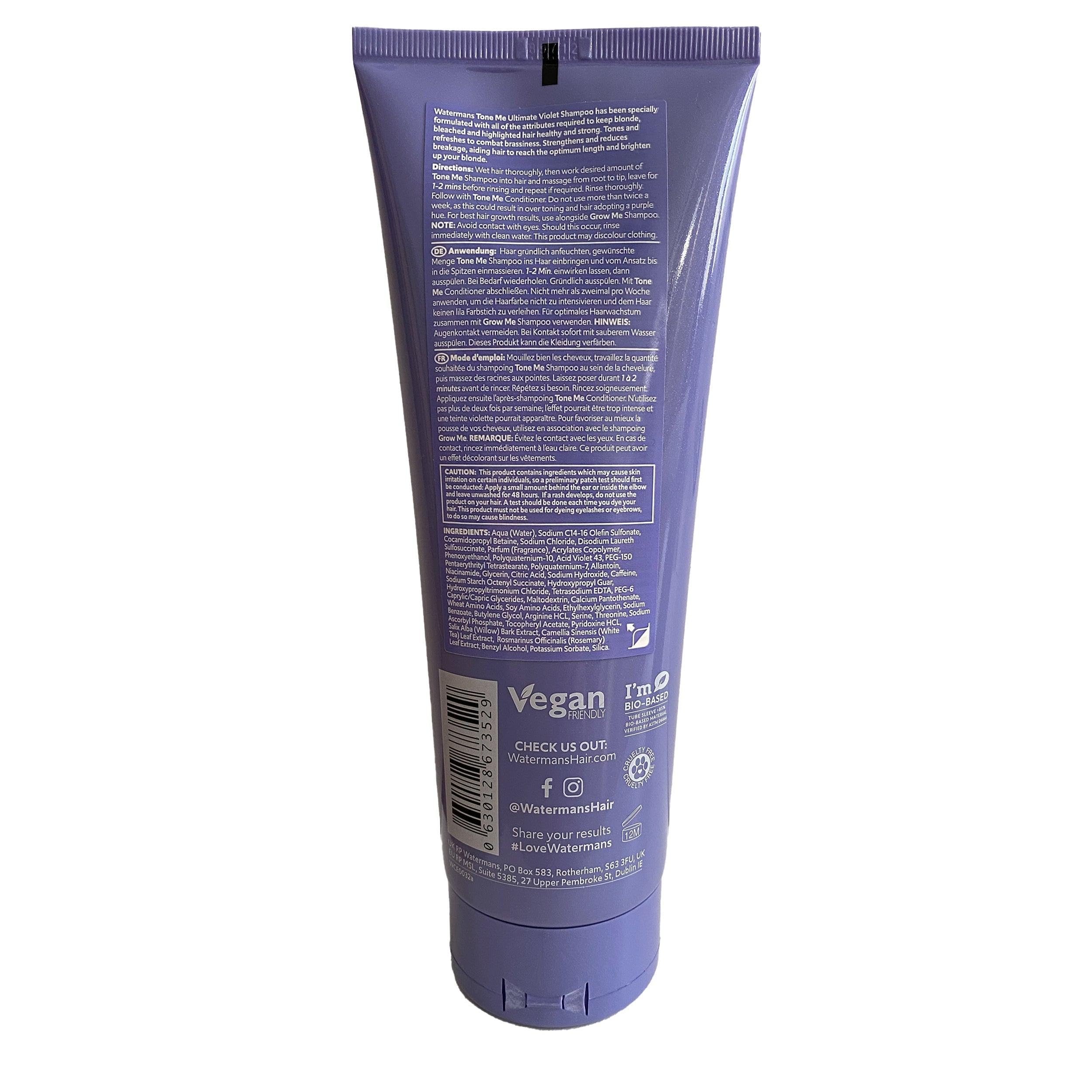 Watermans Purple Shampoo & Conditioner Set per capelli biondi, borsa per il trucco gratuita, rimuove rapidamente i toni del giallo per i capelli biondi, platino, bianchi o grigio.