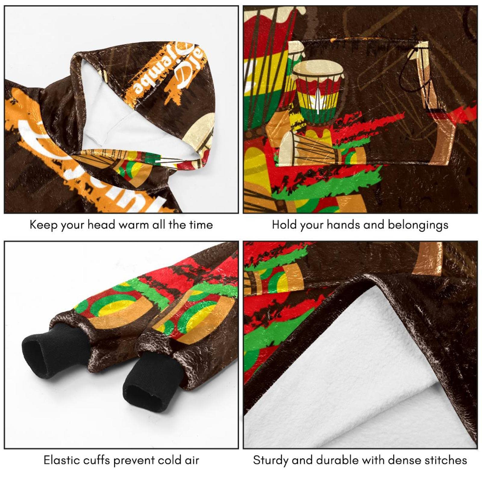 Bluza z kapturem, afrykańska perkusja kolorowa muzyka Djembe Music, oversize bluza z kapturem, wielobarwny, rozmiar uniwersalny