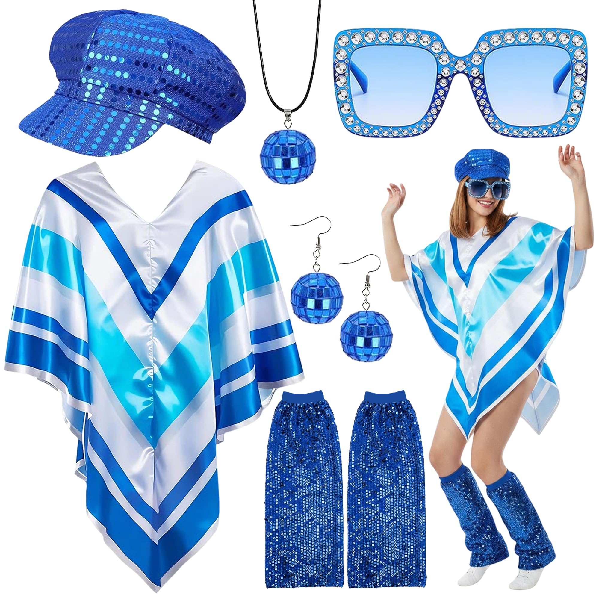 70s Disco Costume Accessories Set, Fancy Dress Necklace Earrings Kit