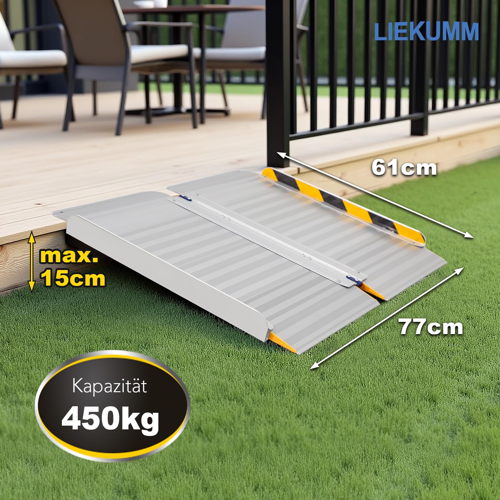 LIEKUMM Składana rampa dla wózków inwalidzkich, 60 x 76 cm, nośność 450 kg, antypoślizgowa, aluminiowa rampa progowa dla wózków inwalidzkich, schodów, drzwi, skuterów mobilnych