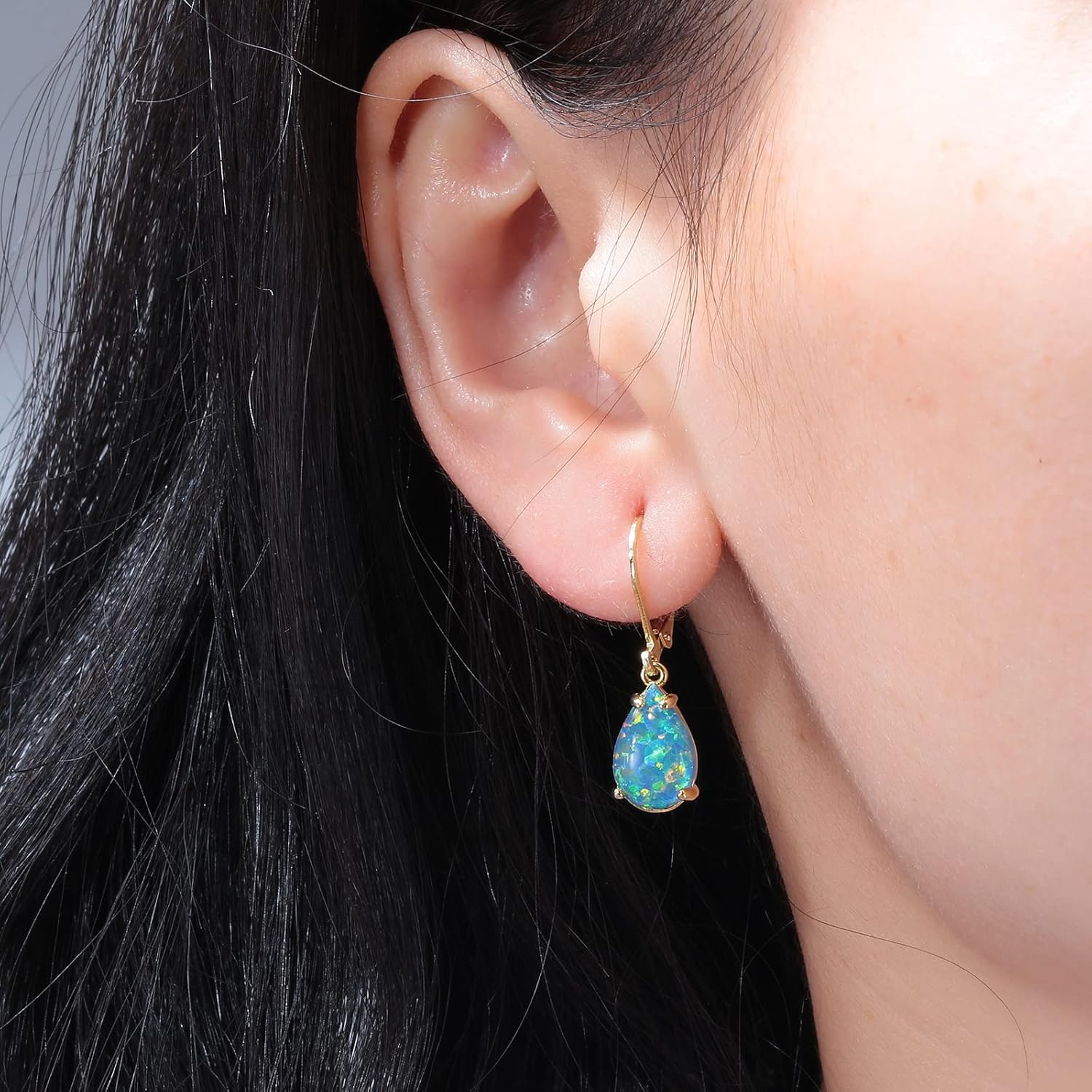 CiNily Teardrop Leverback Dangle Earrings for Women Hypoallergenic Created Fire Opal Pendant Drop Earrings 14K White/Rose/Gold Hanging Lever Earrings Fashion Graduation Party Jewelry Gifts - Image 2