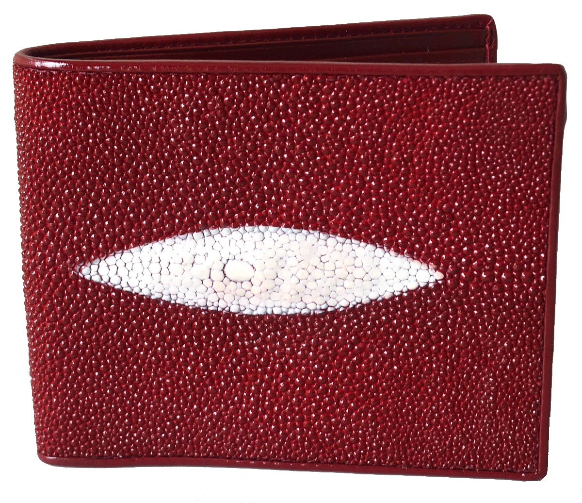 Authentic Stingray Skin Men's Bifold White Pearl Eye Burgundy Red Wallet