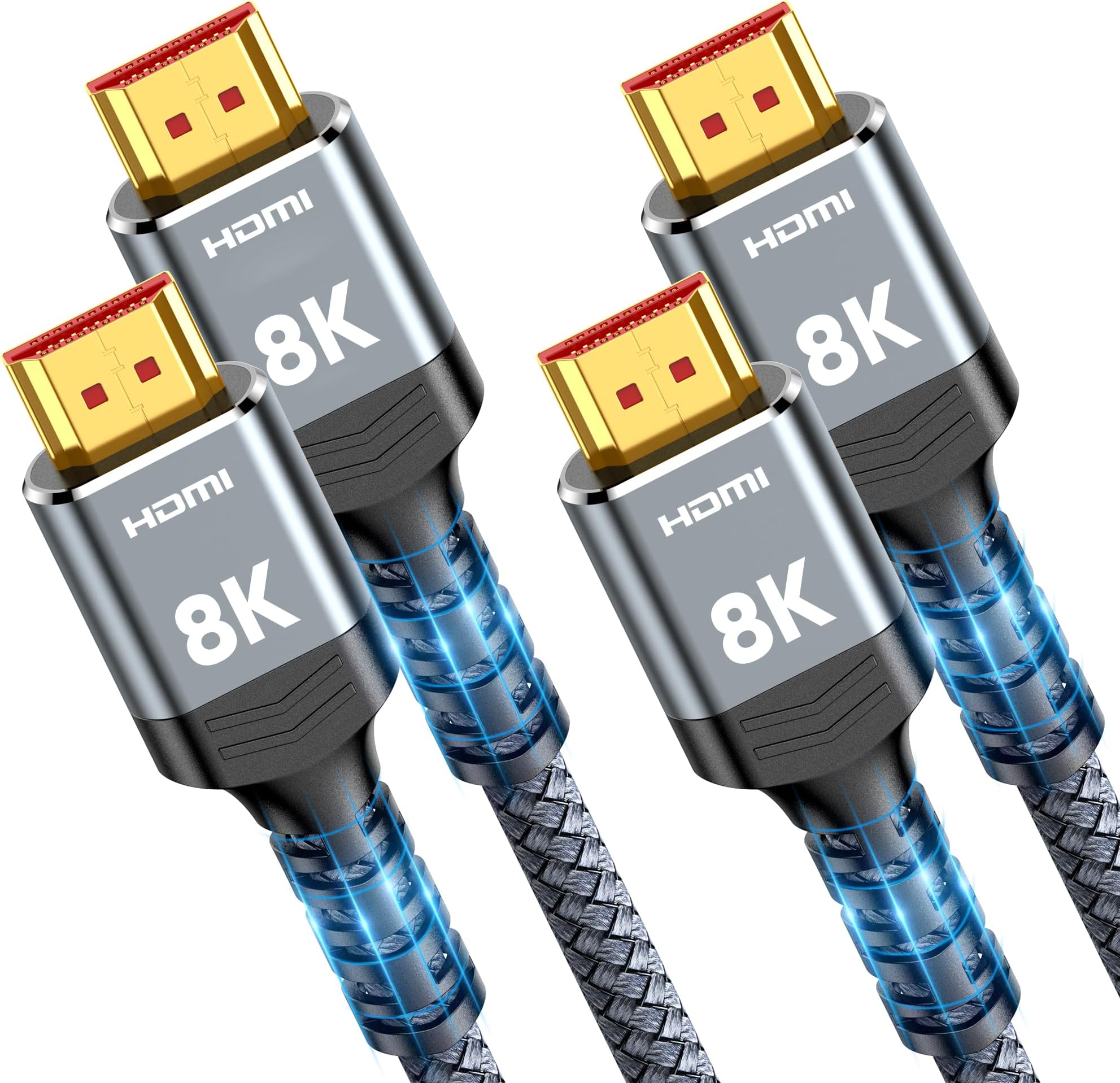 Snowkids 8K HDMI Cable 3 Meters 2 Pack, HDMI 2.1 Cable, 8K@60Hz HDMI Lead, 4K@120Hz, eARC HDR10 4:4:4| 21:9, HDCP 2.2/2.3, 3D, VRR, Ethernet, Compatible with Latest game console/TV/HDTV/Blu-ray