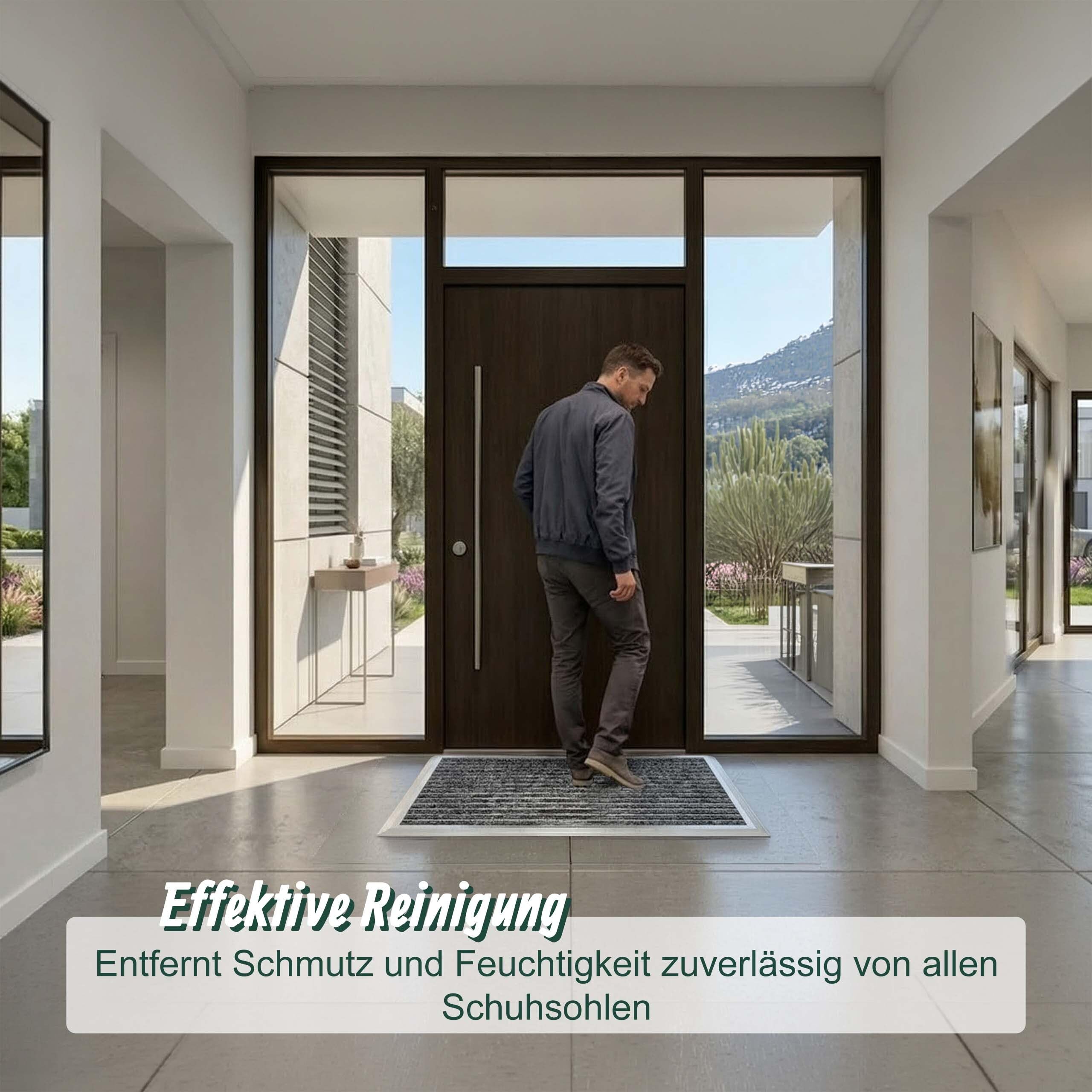 Relaxdays Fußmatte, 80x50 cm, Aluminium, wetterfest, rutschfest, Türvorleger innen & außen, Schmutzfangmatte, Silber