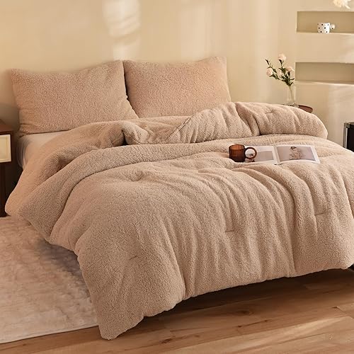 Miniatura 5 de Juego de edredón Sherpa tamaño Queen reversible, de felpa alternativa de plumón, mullido, ultrasuave, para todas las estaciones, con 2 fundas de