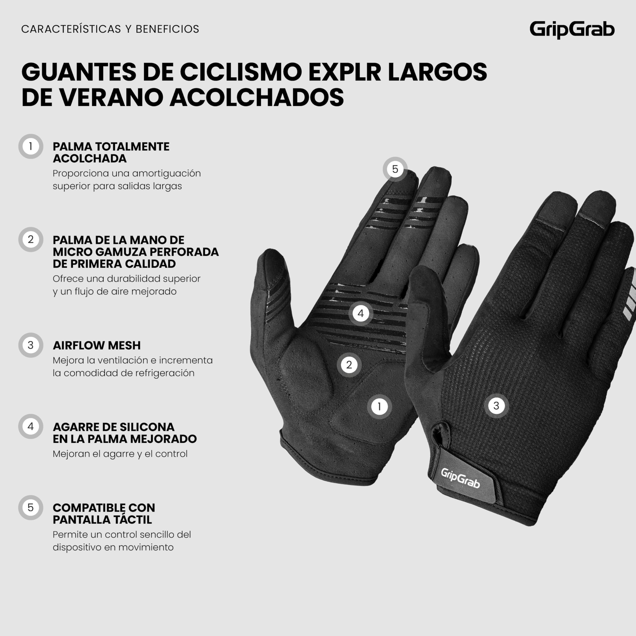 GripGrab Guantes de Ciclismo EXPLR Largos Verano Acolchado Transpirables Palma de Gamuza Premium Antideslizantes Bicicleta MTB Gravel