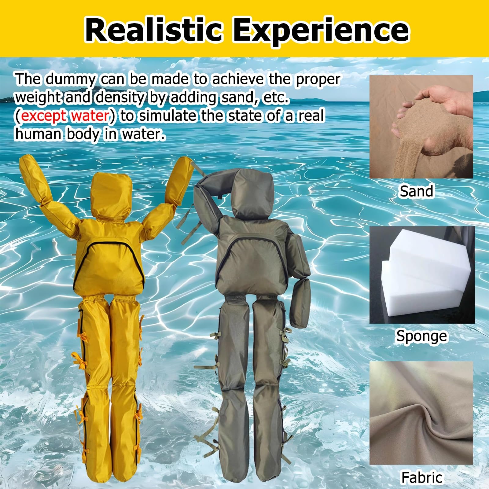 Mannequin d'entraînement de sauvetage aquatique pour la prévention de la noyade, outil de pratique de sauvetage réglable pour écoles et communautés