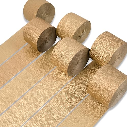 PartyWoo Serpentinas de papel crepé, 6 rollos de 492 pies, paquete de serpentinas doradas de papel crepé, decoraciones de fiesta, papel crepé para