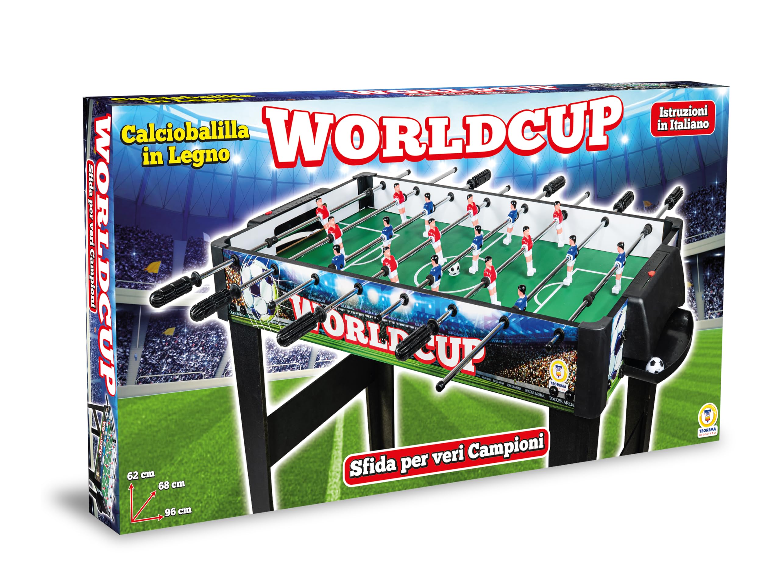 Teorema Giocattoli, calcio balilla edizione worldcup, biliardino da casa con 2 palline e segnapunti, tavolo calciobalilla per adulti e bambini, altezza 62 cm