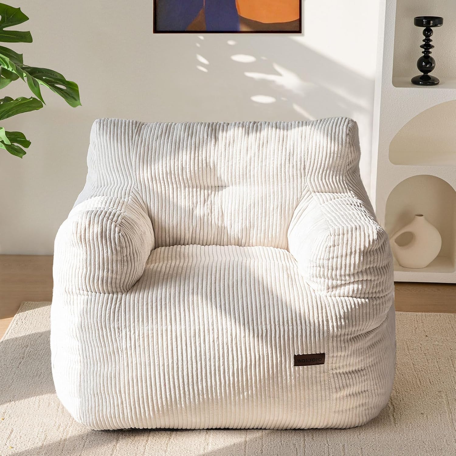 maxyoyo bean bag chair, tufted bean bag couch lazy chair, living room sofa couch with filler for adult teens kids, corded fabric accent sofa for bedroom dorm, beige adult beige (corded fabric)