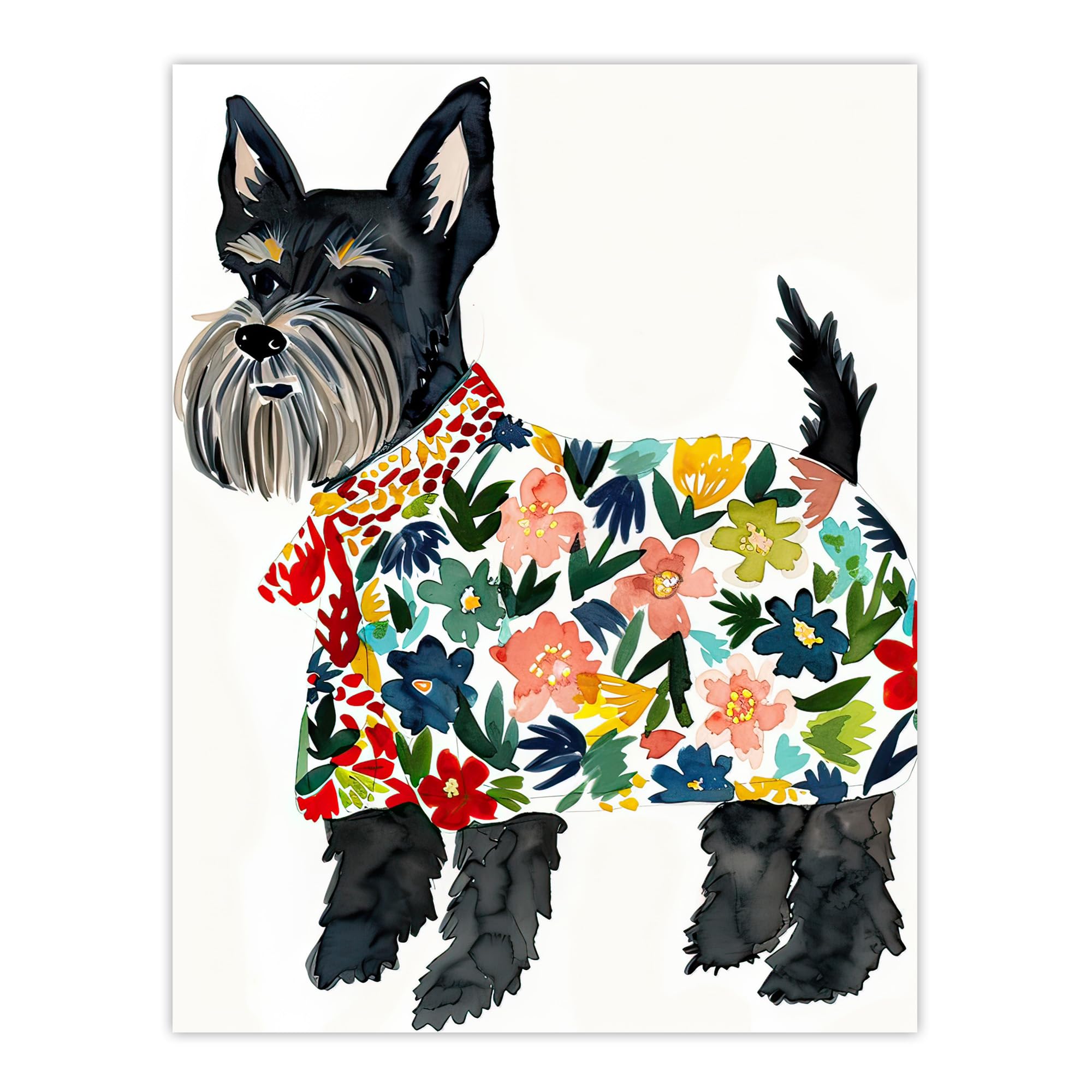 Artery8 Scottish Terrier With Floral Raincoat Watercolour Living Room Large Wall Art Poster Print Thick Paper 18X24 Inch