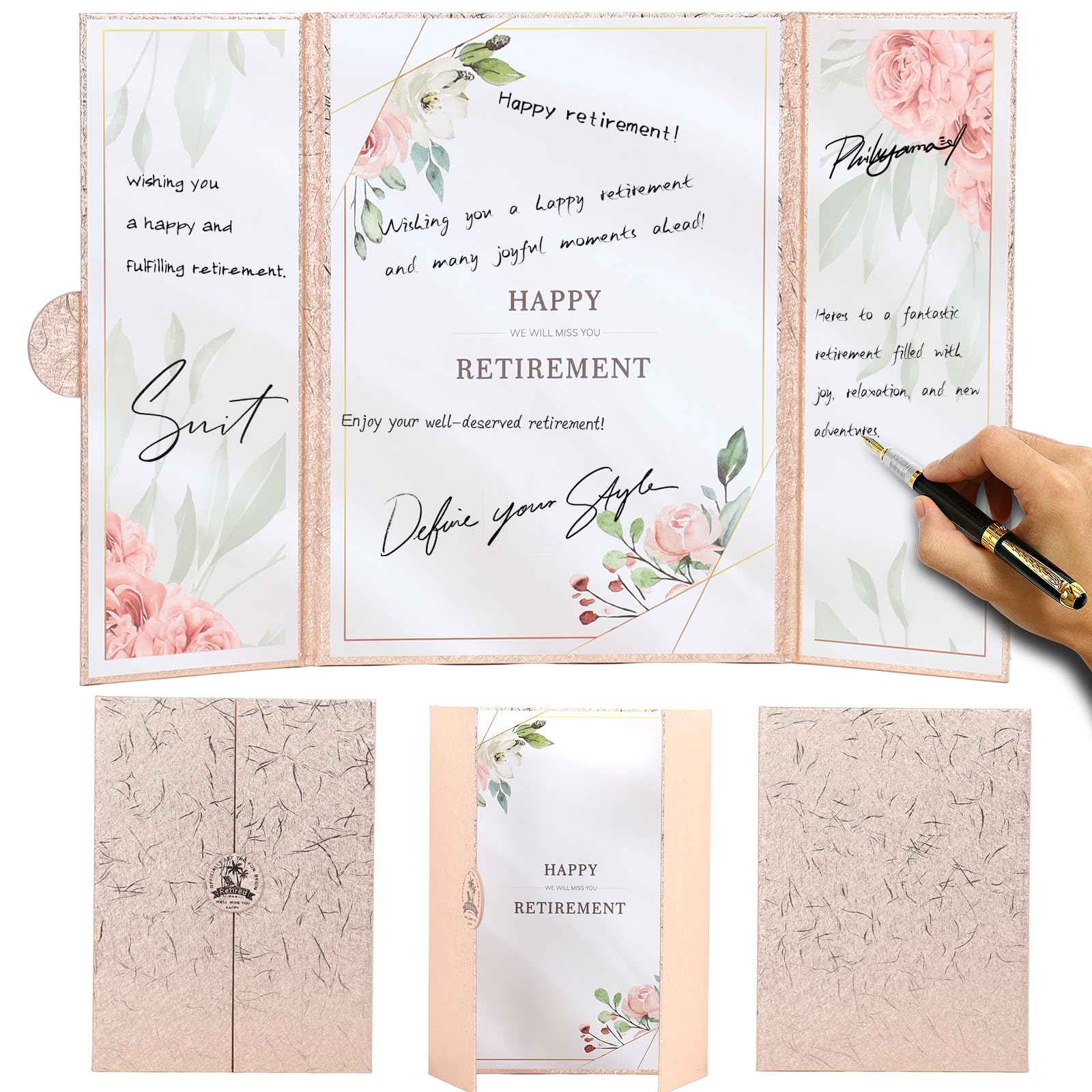 DeziWood Retirement Party Decorations, Happy Retired Guest Book Alternative, Retirement Gifts for Coworker Women Men, Farewell Party Supplies Going Away Gifts for Office (Pink)