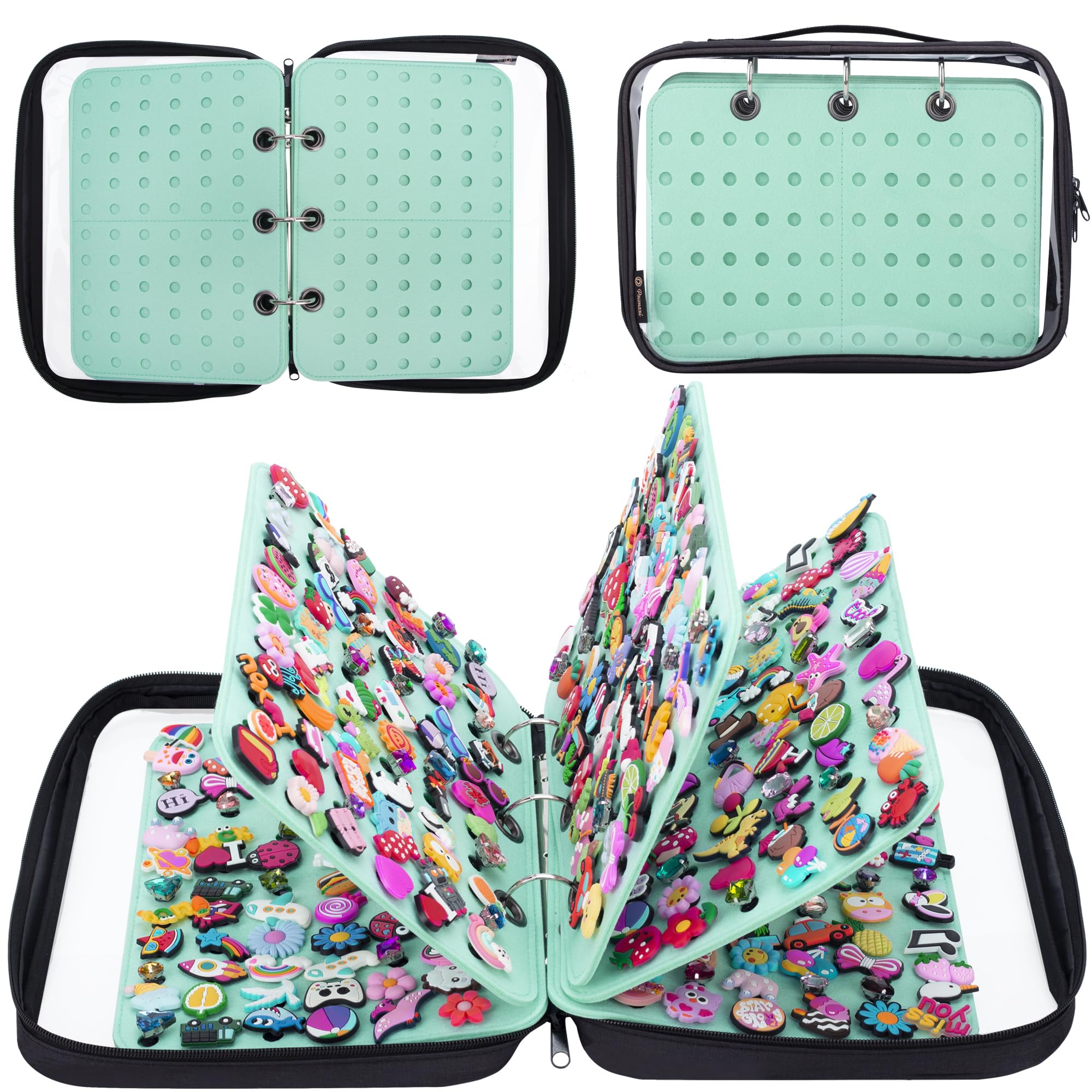 PACMAXI Shoe Charms Organizer, Shoe Charms Display Holder with 5 Pages, Portable Travelling Storage Bag for Shoe Charm Collection Book (Shoe Charm Not