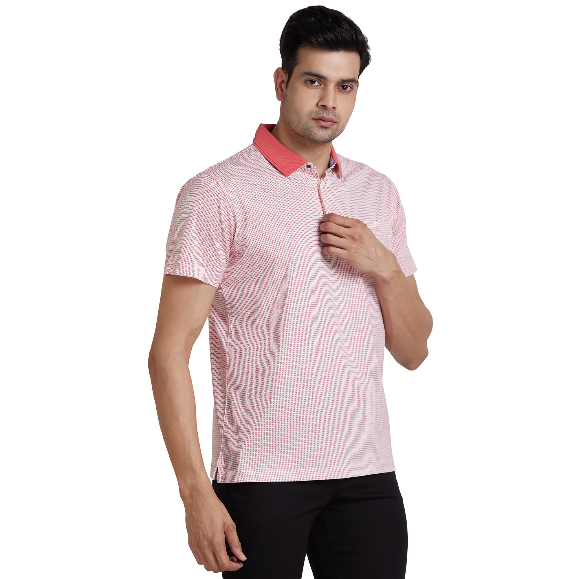 park avenue Men Slim Fit Print Pattern Pure Cotton Half Sleeve Polo Neck Casual T-Shirt-picture-39