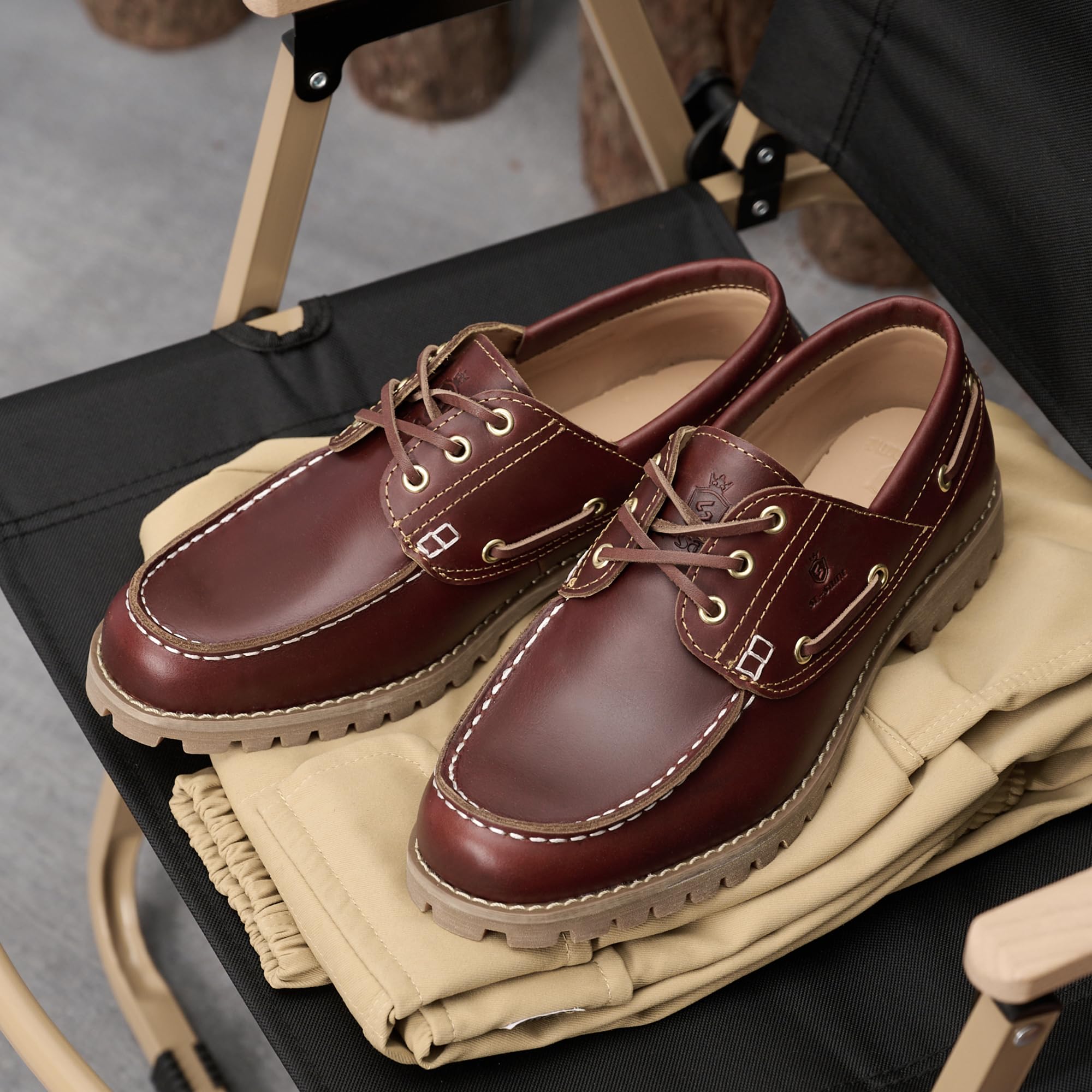 SL-Saint Scarpe Classiche Boat&Deck da Uomo Fatte a Mano Moc Toe Lace Up Moda Confortevole in Pelle Pieno Fiore