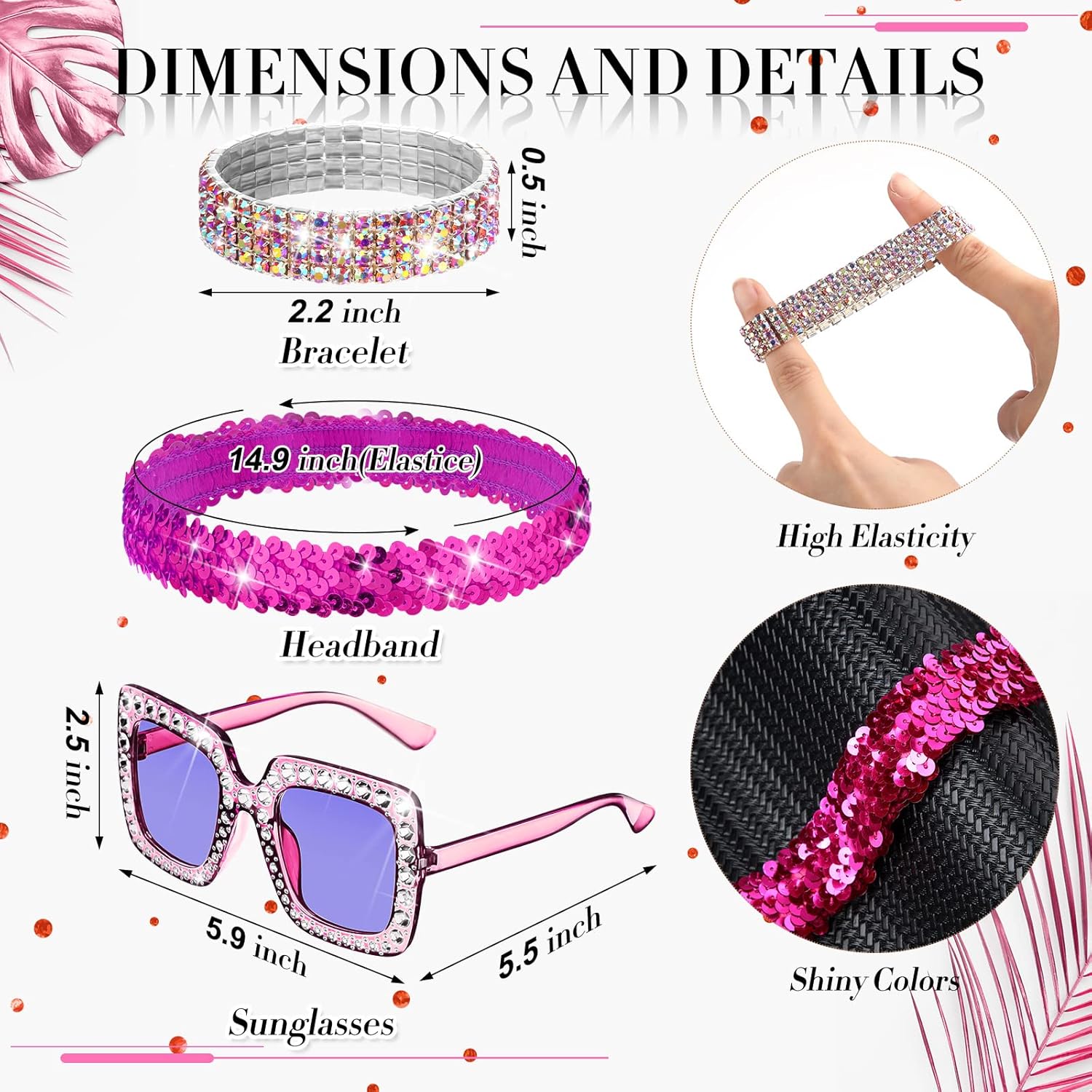 Sasylvia 5 Pcs 70s Disco Accessories Halloween Women Costume Jewelry Sequin Scarf Earrings Sunglasses Bracelet Headband - Image 4