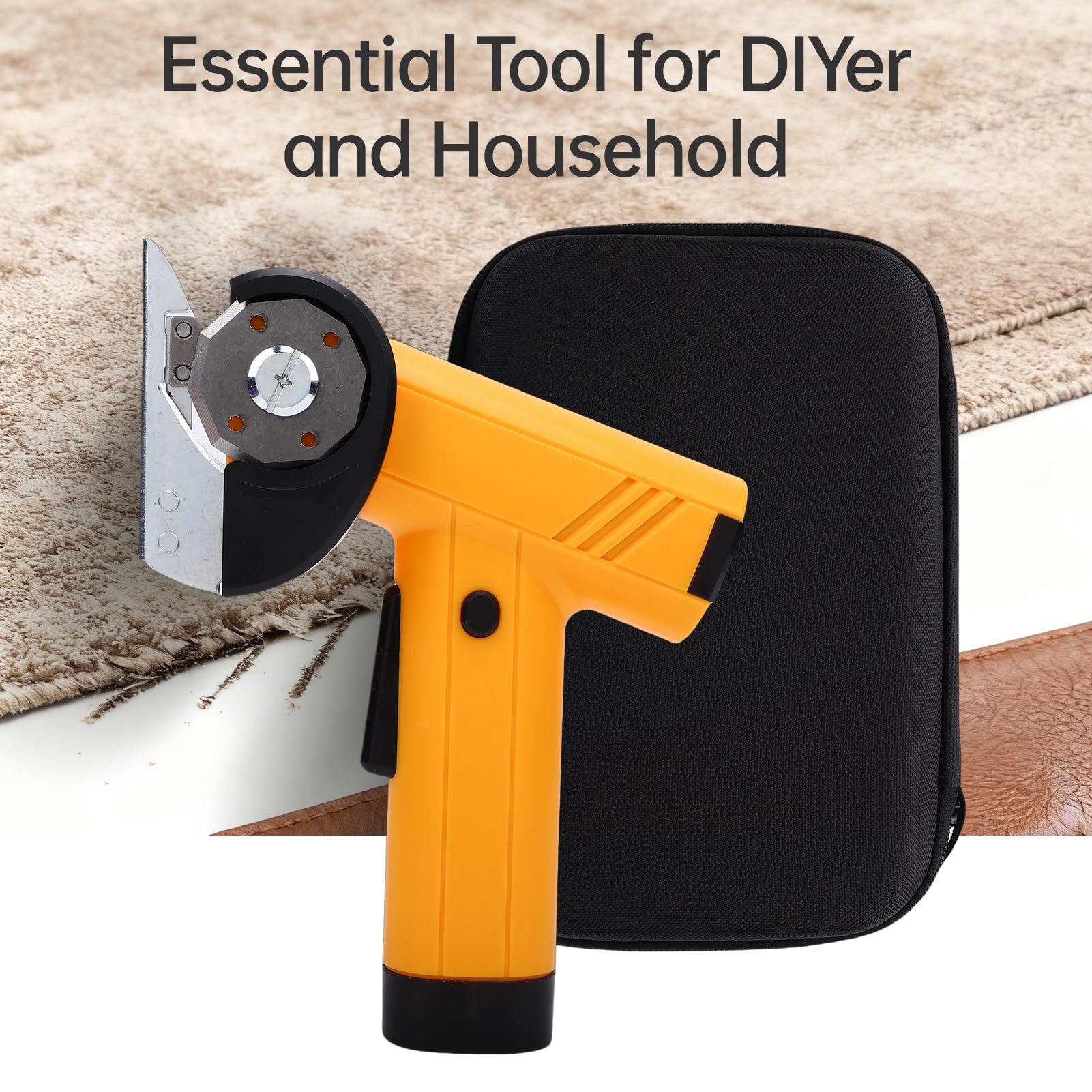 Ciseaux électriques sans fil pour tissu, coupe rechargeable à 4 vitesses avec sac de rangement léger pour bricolage, artisanat, coupe du cuir, jaune