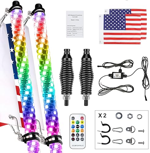 Miniatura 7 de LQMEILI Luz de látigo LED RGB en espiral de 4 pies y 2 piezas, luz de persecuciónbaile RF, luces de látigo iluminadas para UTV, ATV, todoterreno,