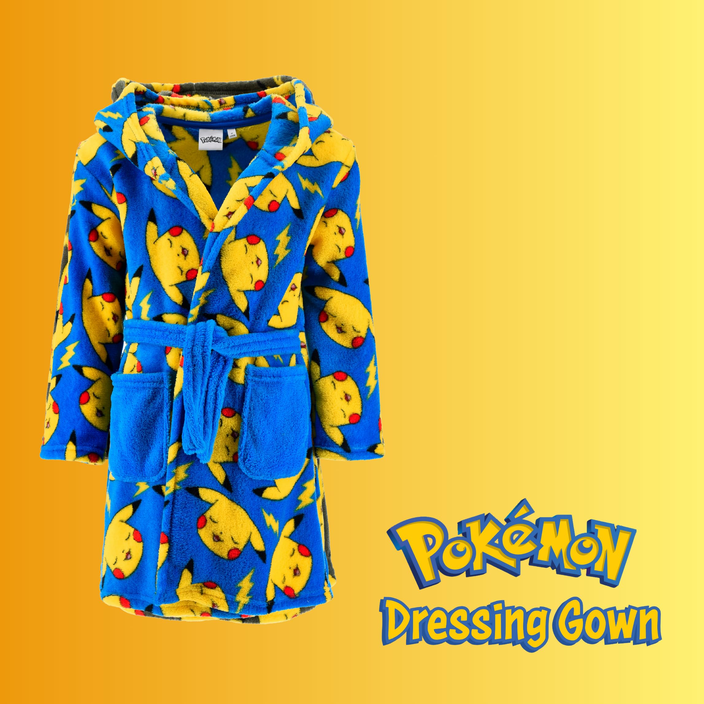 Pokemon Robe De Chambre pour Garçon, Robe Doux Motif Pikachu Peignoir en Polaire Velours, Tailles 4 à 12 Ans